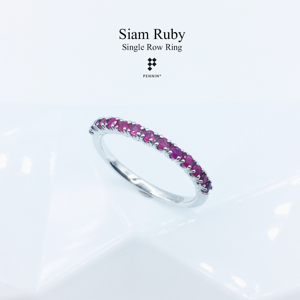 แหวนแถวทับทิมสยาม : Single Row Ruby Ring พลอยทับทิมแท้ เงินแท้ 925 ชุบทองขาว