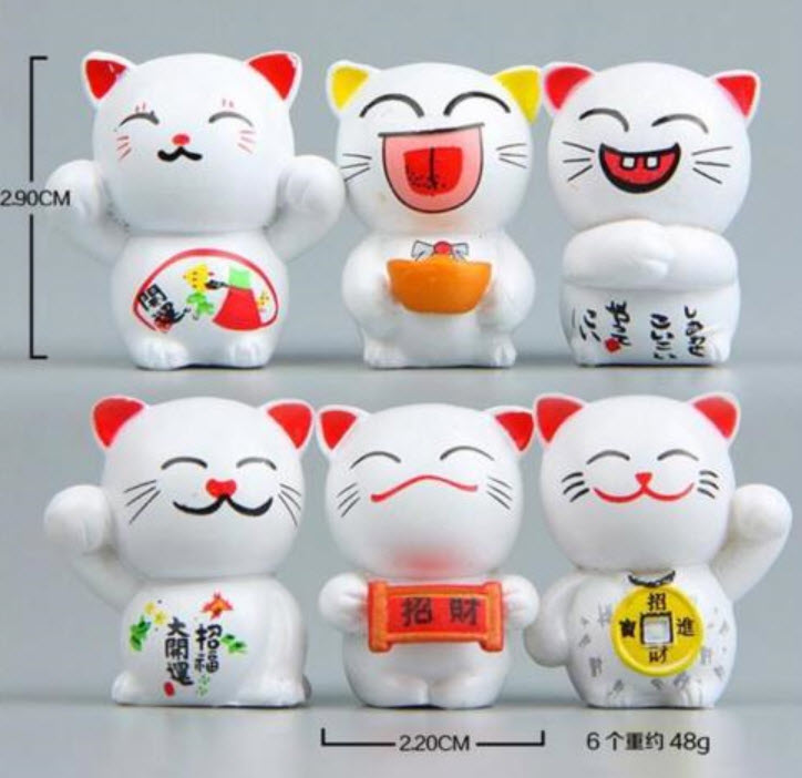 โมเดลแมวนำโชค 6 ตัว ขนาด 3 ซ.ม.