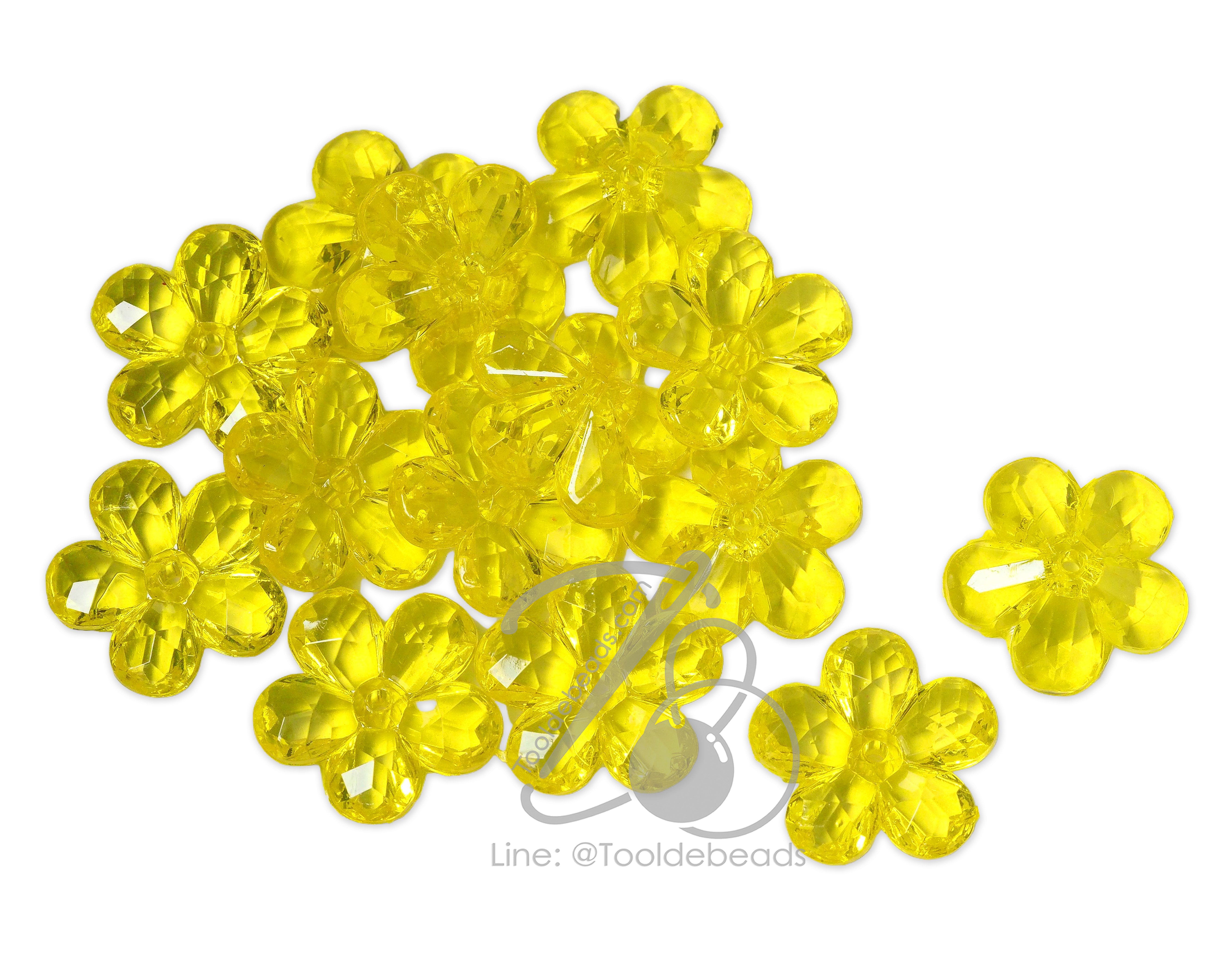 ลูกปัดอะคริลิค 27มม. ลายดอกจำปา รูกลาง สีใส (500 กรัม) SKU-17829