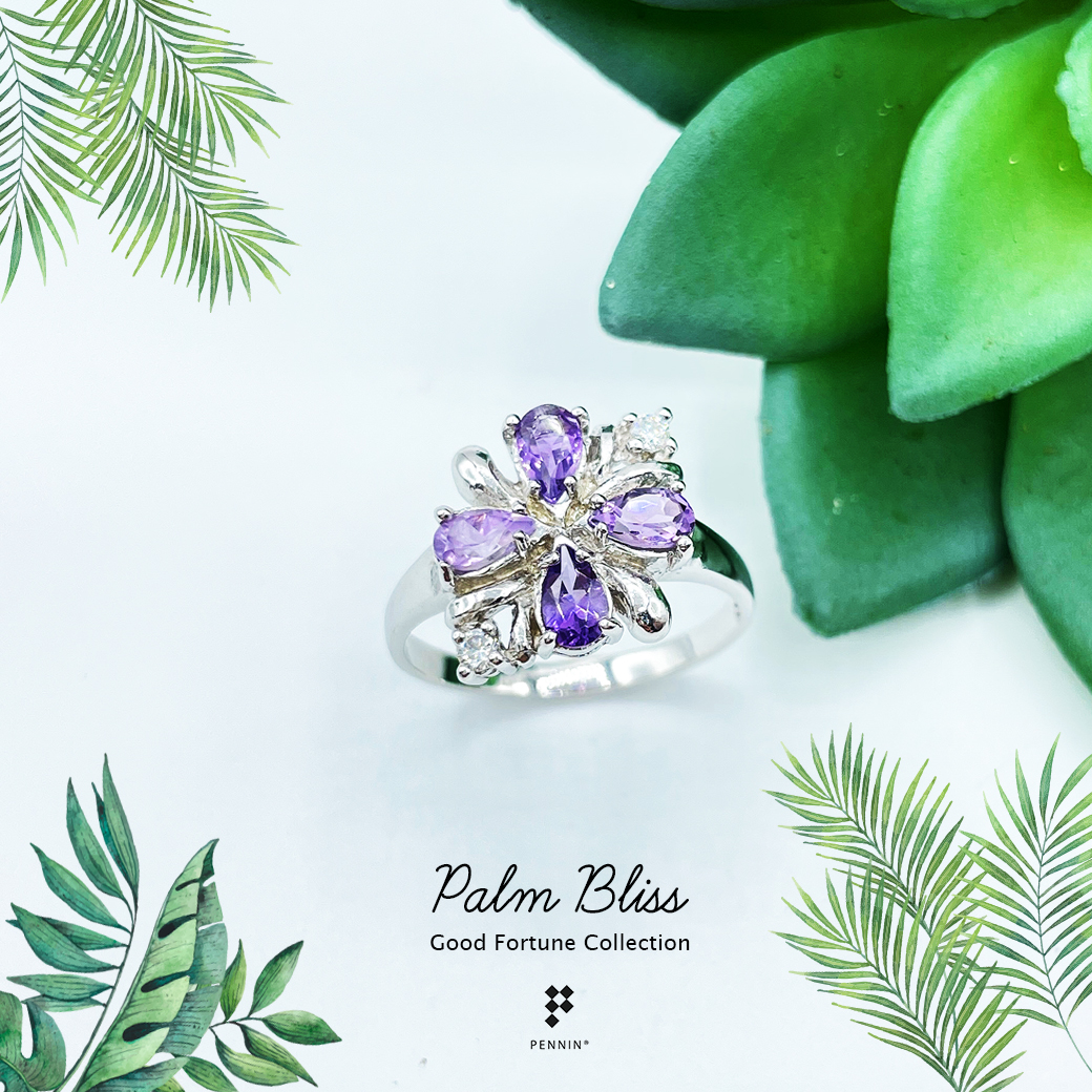 Palm Bliss: Saturday แหวนพลอยแท้ เสริมดวงความสุข ความสำเร็จ สำหรับสาววันเสาร์ เงินแท้ 925 ชุบทองขาว