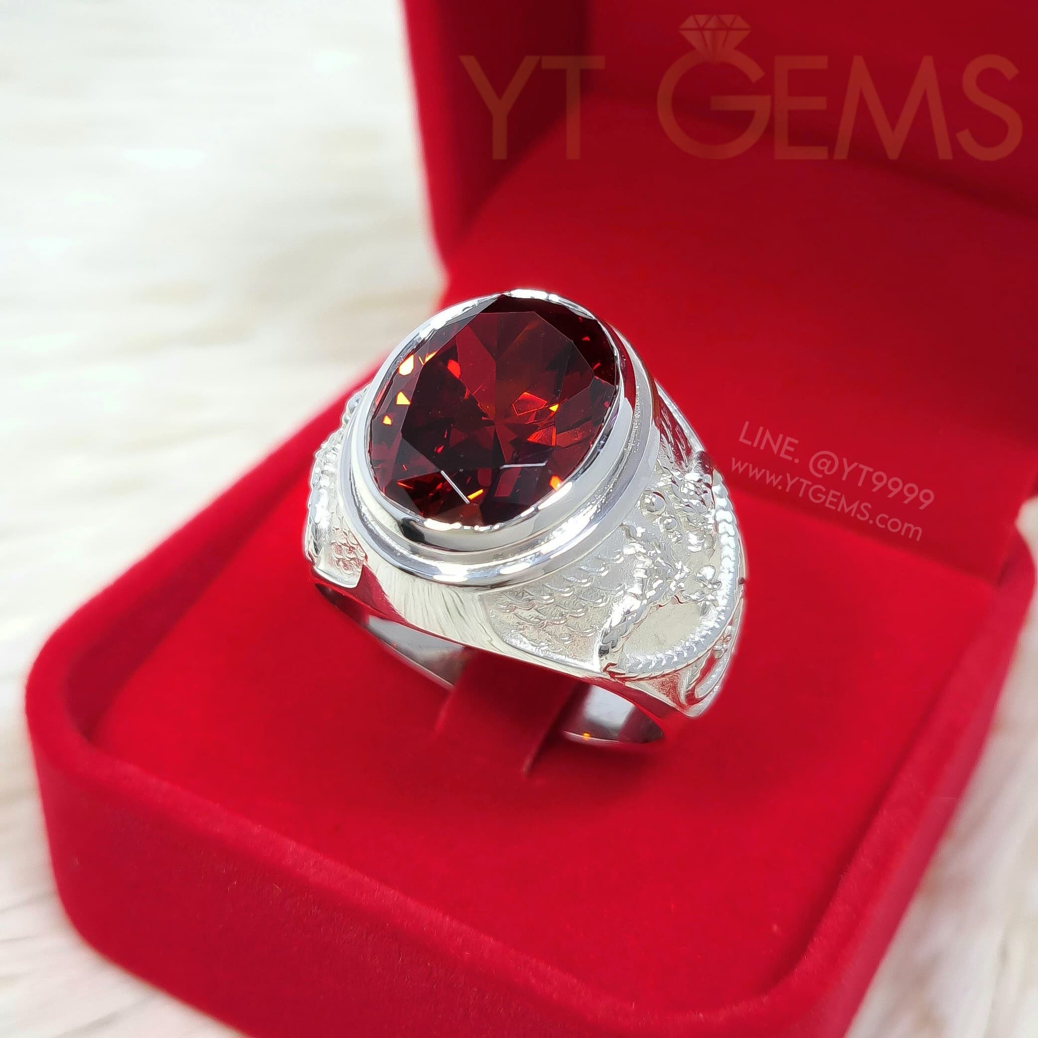 [สำหรับ ราคาส่ง ขั้นต่ำ 5 ชิ้น] แหวน นาคเกี้ยว แหวน เงินแท้ พลอย โกเมน CZ YTG-11802-WH YTGEMS 5 ชิ้น