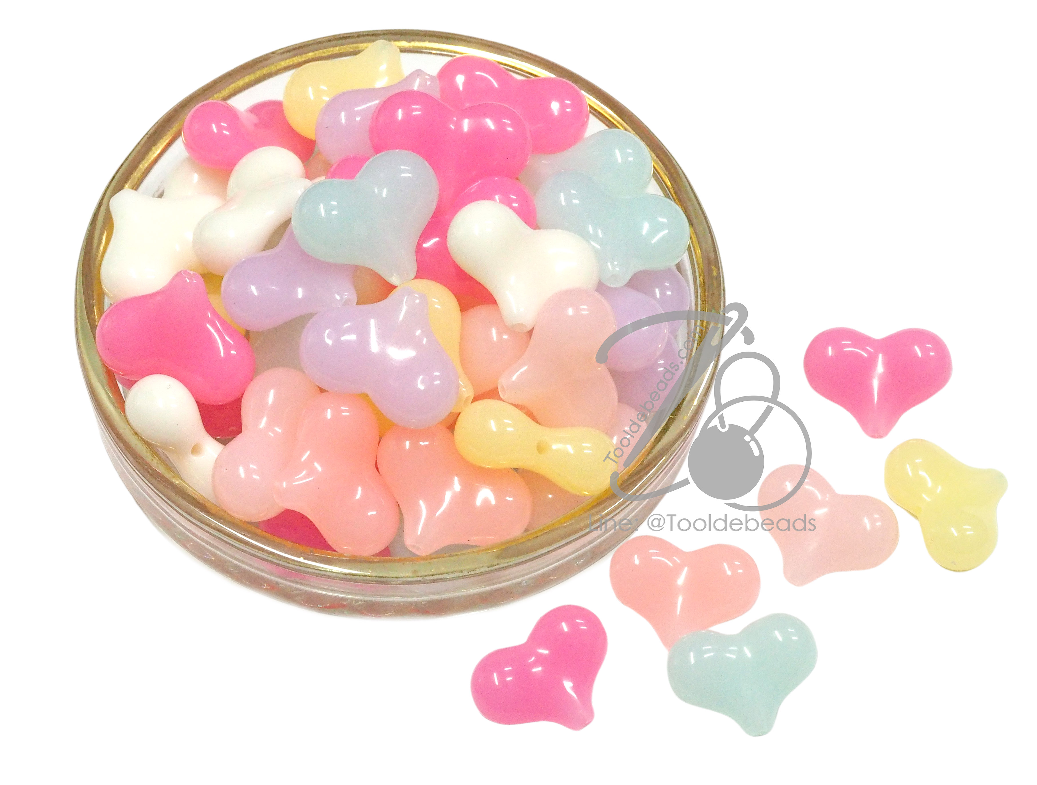 ลูกปัดอะคริลิค 20มม. ลายหัวใจแหลม คละสีเยลลี่หวาน (10 กรัม) SKU-15020
