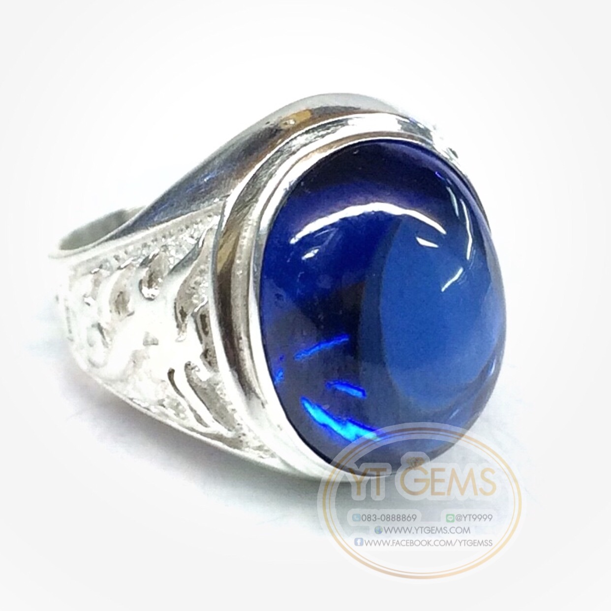 แหวนเงินแท้92.5% ข้างแกะลายมังกร พลอยไพลิน(cz) YTG-5562 YTGEMS