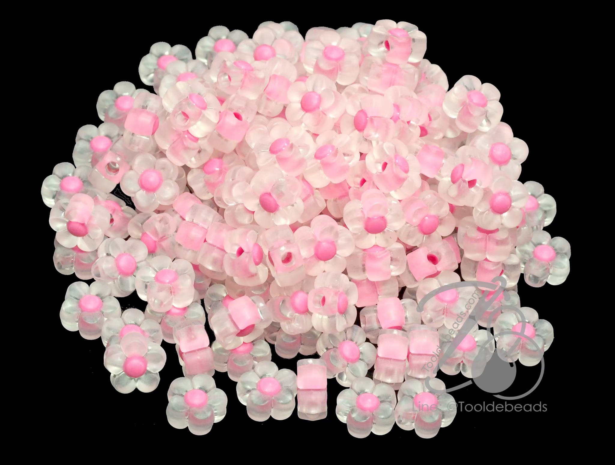 ลูกปัดอะคริลิค 13มม. ลายดอกซากุระเล็กสอดไส้ คละสีขุ่นใส (10 กรัม) SKU-16827