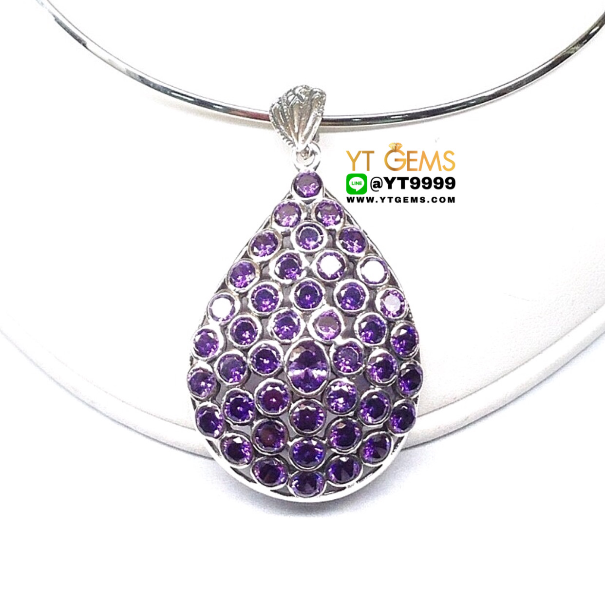 จี้หยดน้ำ จี้อเมทิสต์ จี้เงินแท้ 92.5% ประดับ พลอยอเมทิสต์ (cz) YTG-9279 YTGEMS