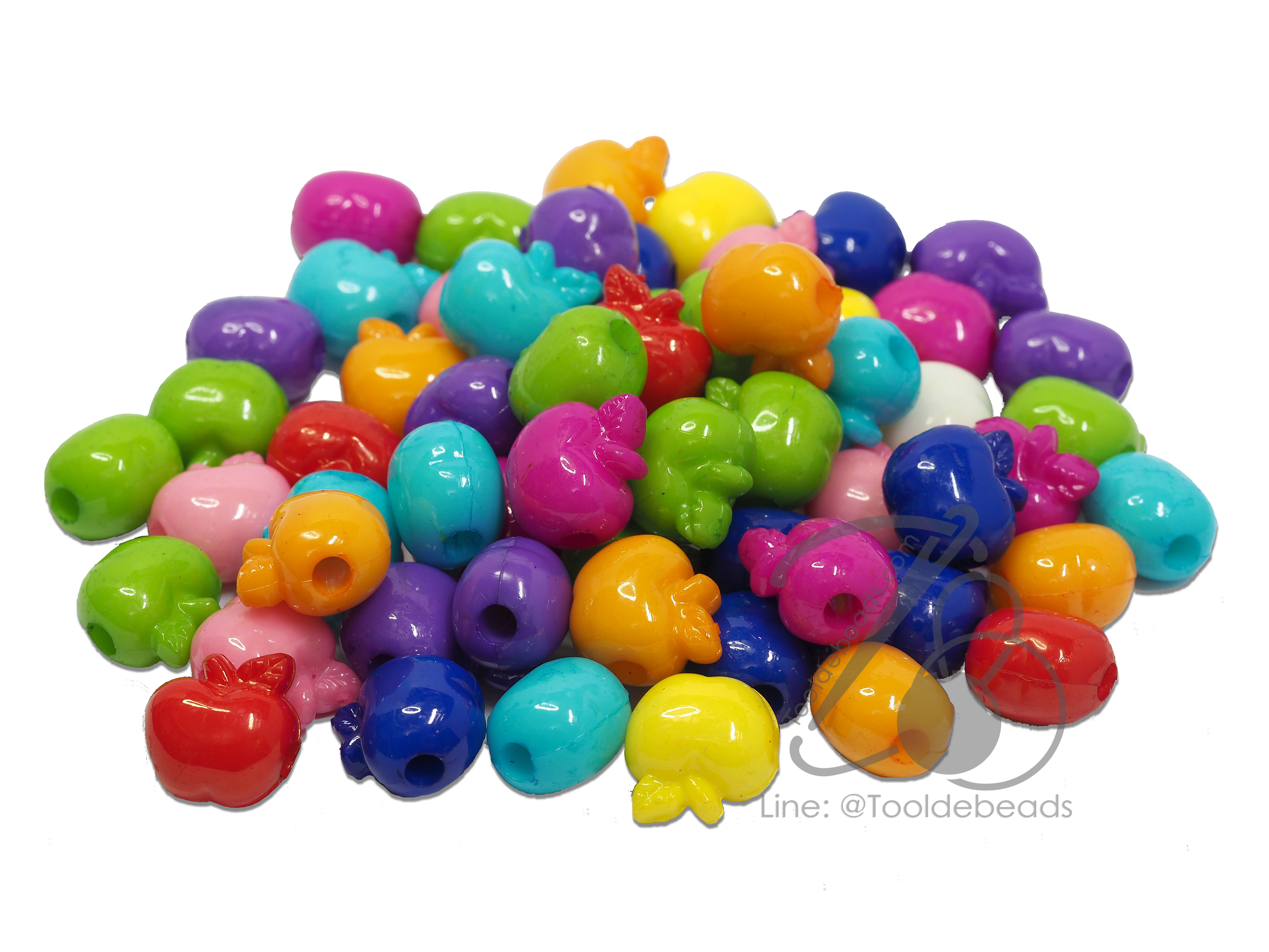 ลูกปัดอะคริลิค 13มม. ลายแอปเปิ้ล สีสด (500 กรัม) SKU-07605