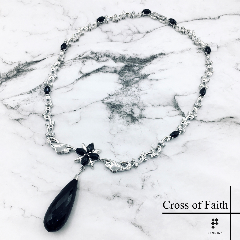 เซ็ตเครื่องประดับ Cross of Faith กางเขนแห่งศรัทธา เงินแท้ 925 ชุบทองขาว นิลแท้ เสริมโชคลาภ อำนาจบารมี ปกป้องคุ้มครอง