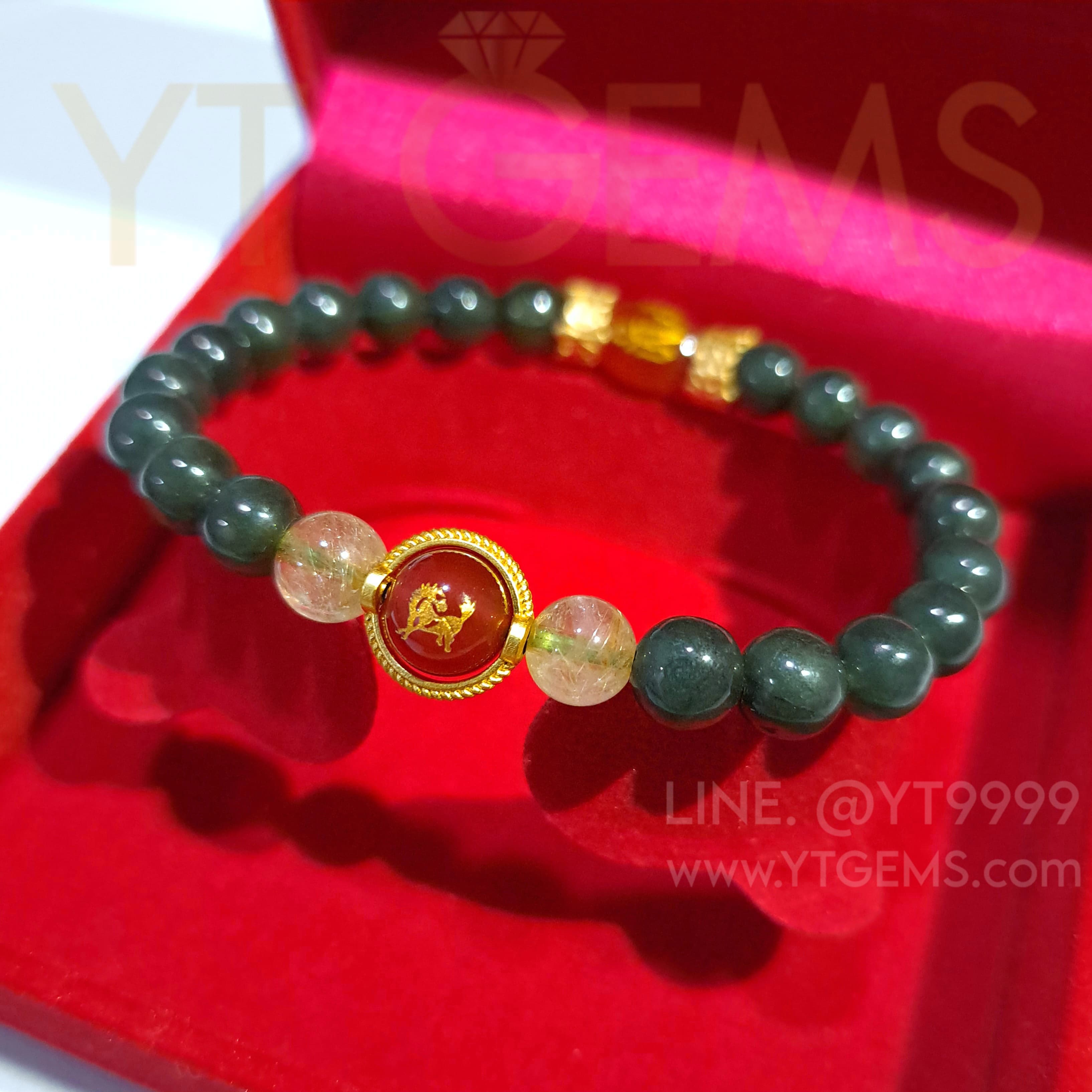 หินมงคล ปีมะเมีย (ม้า) หยกแท้ ไหมทอง คาร์เนเลี่ยน (หินแท้) YTG-11817 YTGEMS