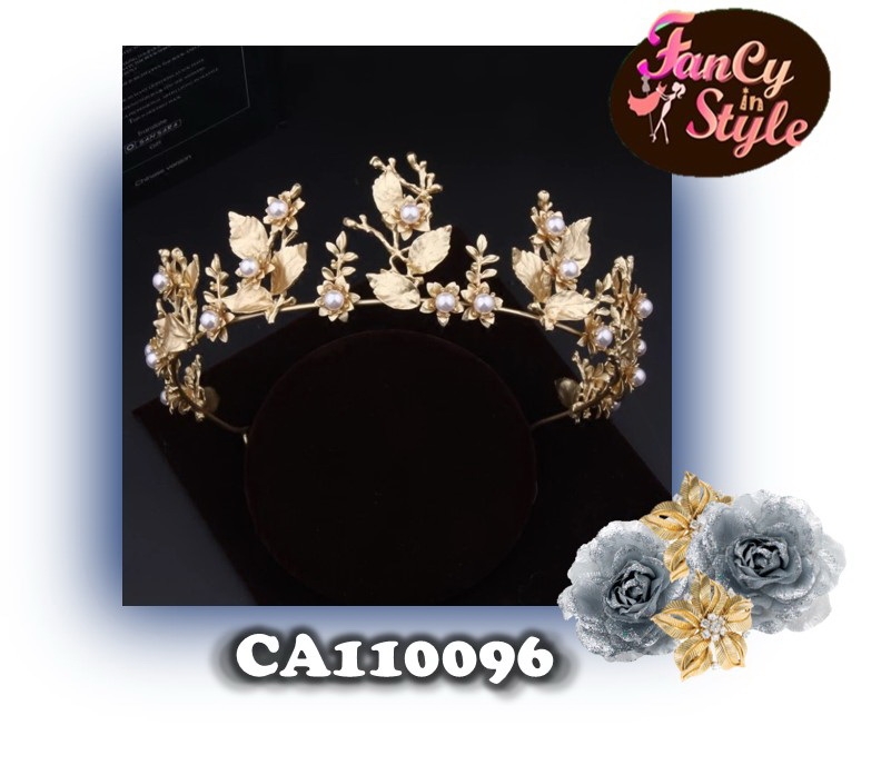 COSTUME ACCESSORIES/Headpiece/Crown/มงกุฎสไตล์กรีก/มงกุฎตกแต่งใบไม้ ดอกไม้สีทองประดับมุก