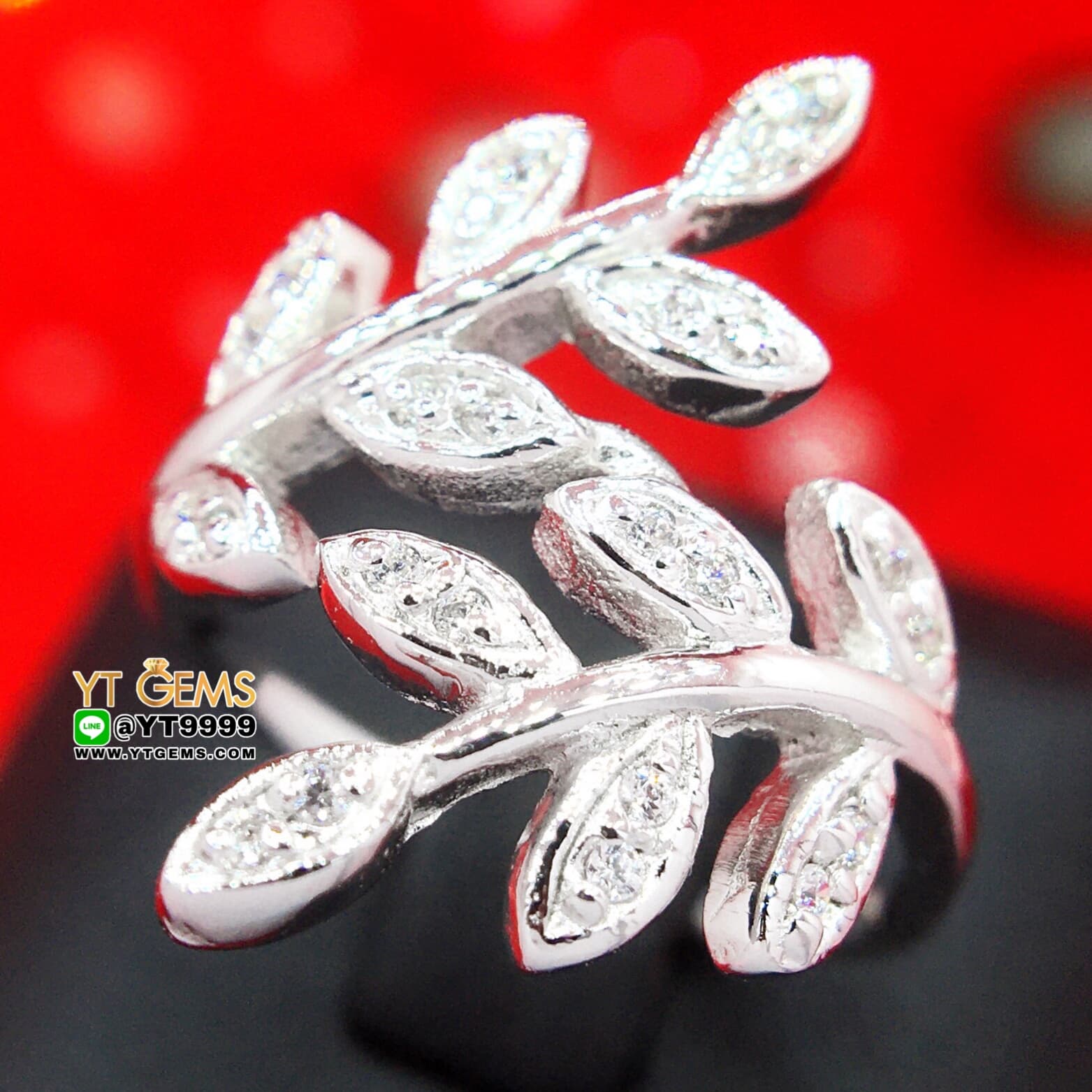 แหวนใบมะกอก แหวนเพชร แหวนเงินแท้ ชุบทองคำขาว เพชร Swiss YTG-10437 YTGEMS