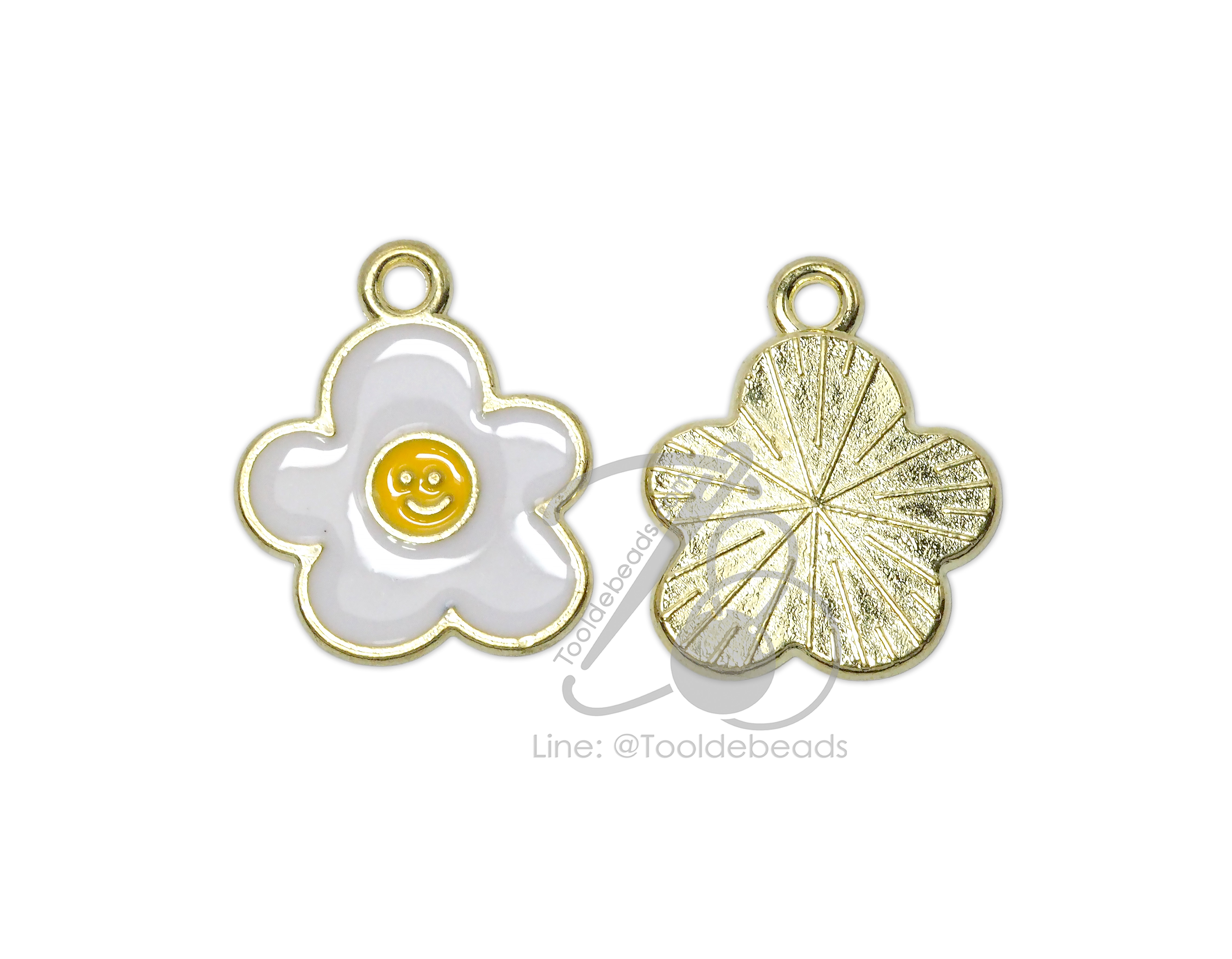 จี้หลากสี 19มม. ลายดอกไม้ สีขาว (1 ชิ้น) SKU-17599