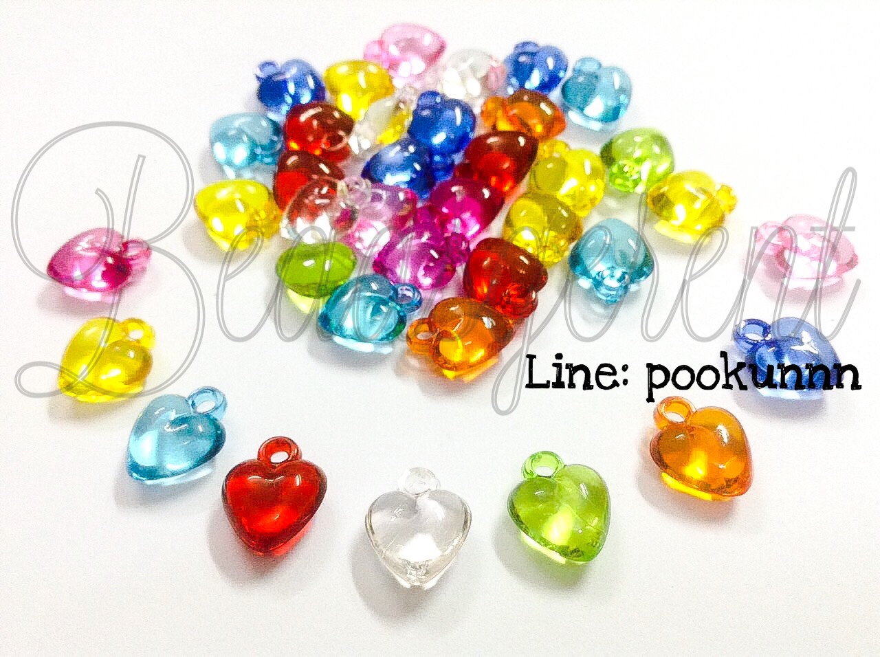 จี้ลูกปัดสีใส 9มม. ลายหัวใจ (500 กรัม) SKU-03603