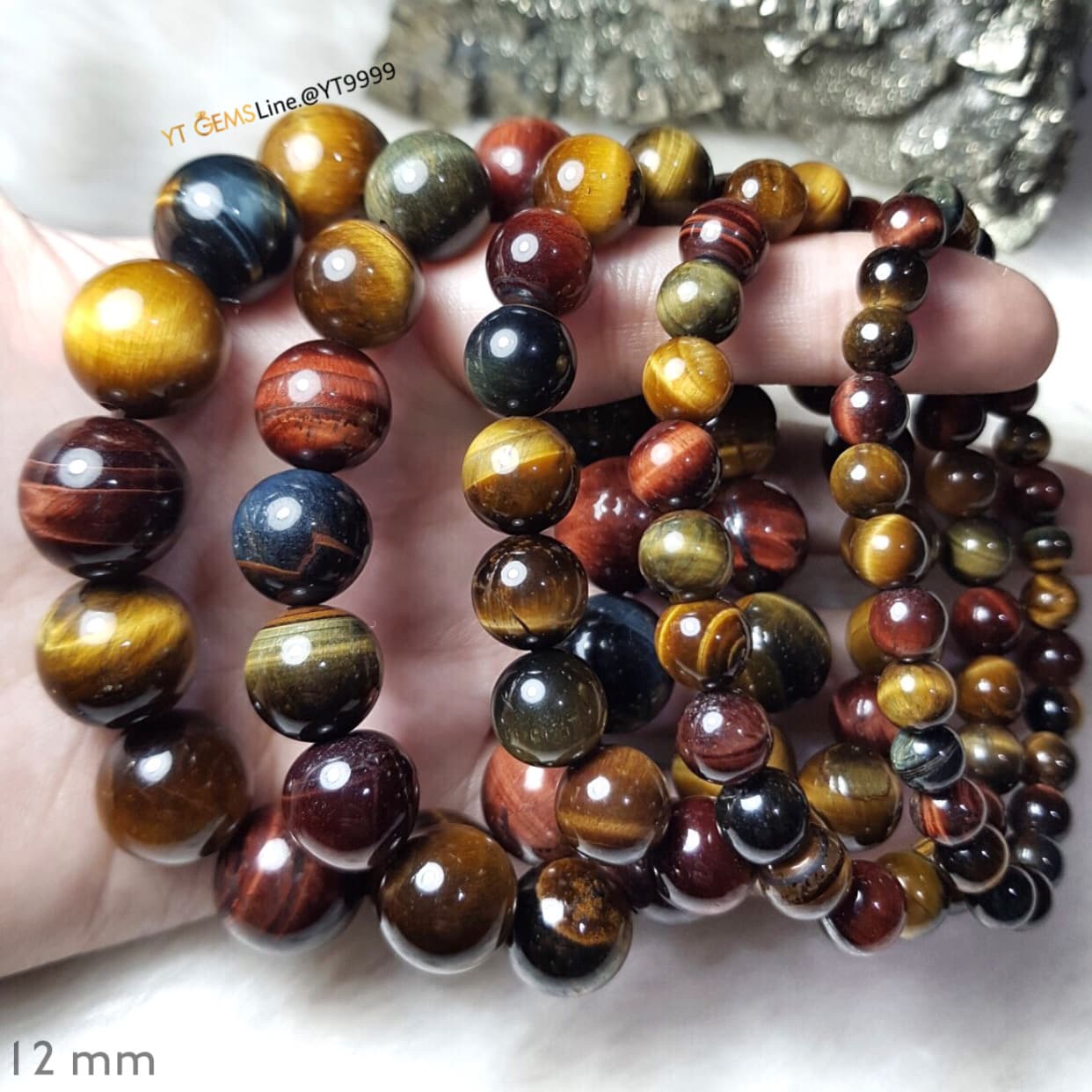 สร้อยข้อมือหินสามทหารเสือแท้ ขนาดหิน 12 มม. YTG-11121 YTGEMS