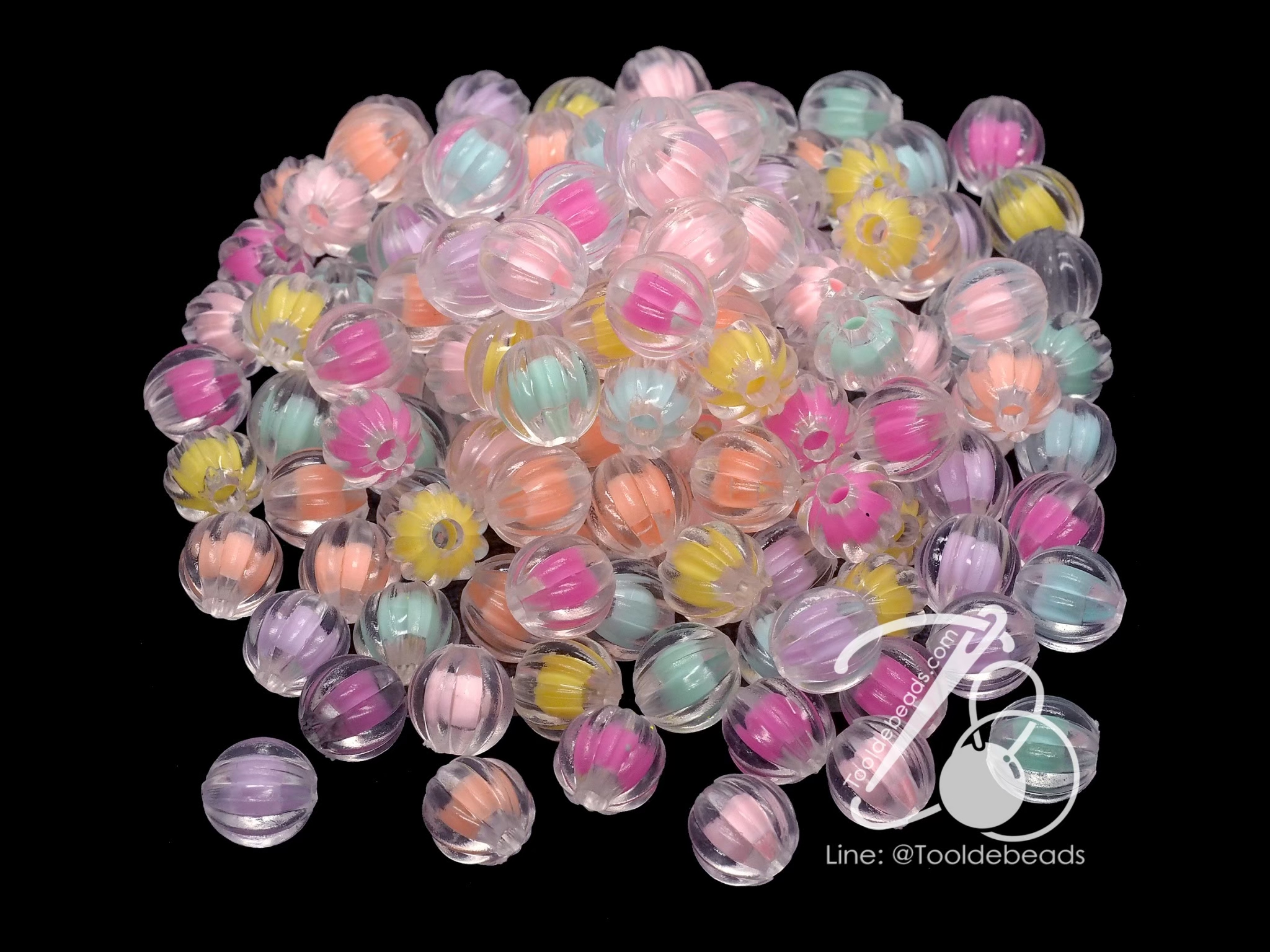 ลูกปัดอะคริลิค 10มม. ลายมะยมสอดไส้ คละสีใส (500 กรัม) SKU-12731