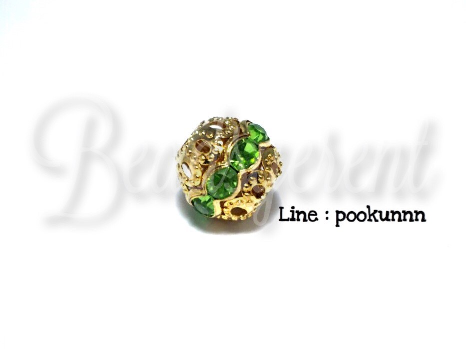 ลูกปัดทองฝังเพชร 10มม. เส้นเดี่ยว สีเขียวตอง (1 ชิ้น) SKU-01555