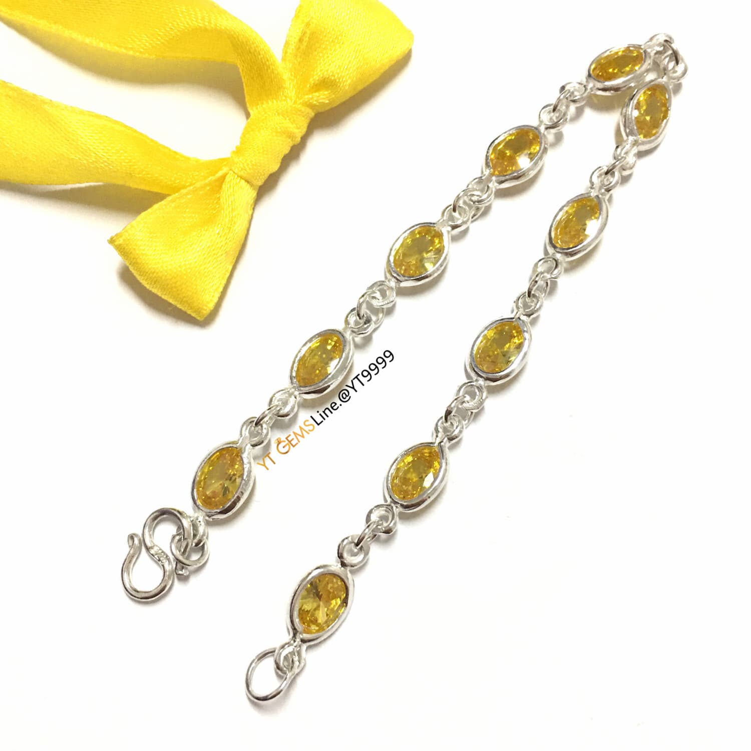 สร้อยข้อมือบุษราคัม สร้อยข้อมือเงินแท้ พลอยบุษราคัม (CZ) YTG-9049 YTGEMS