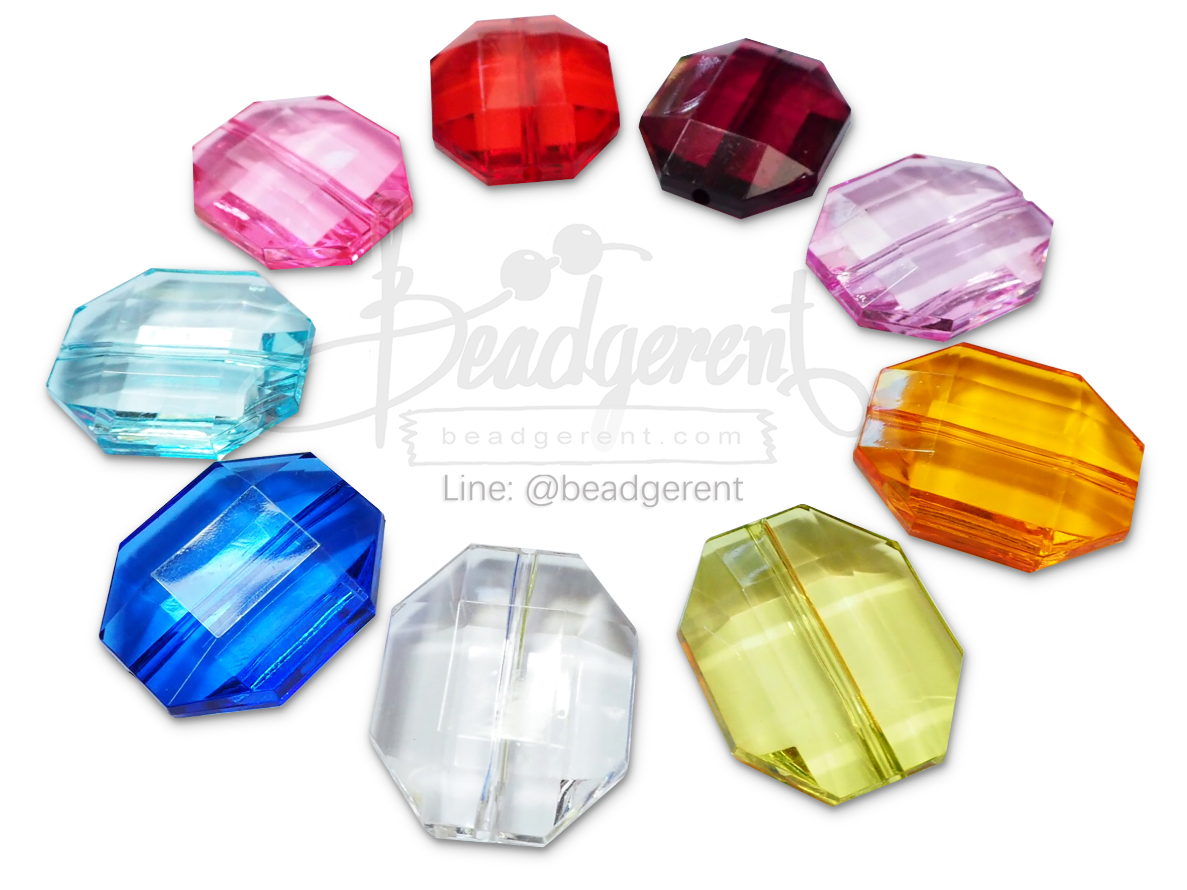 ลูกปัดอะคริลิค 27มม. แปดเหลี่ยม คละสีใส (500 กรัม) SKU-04664