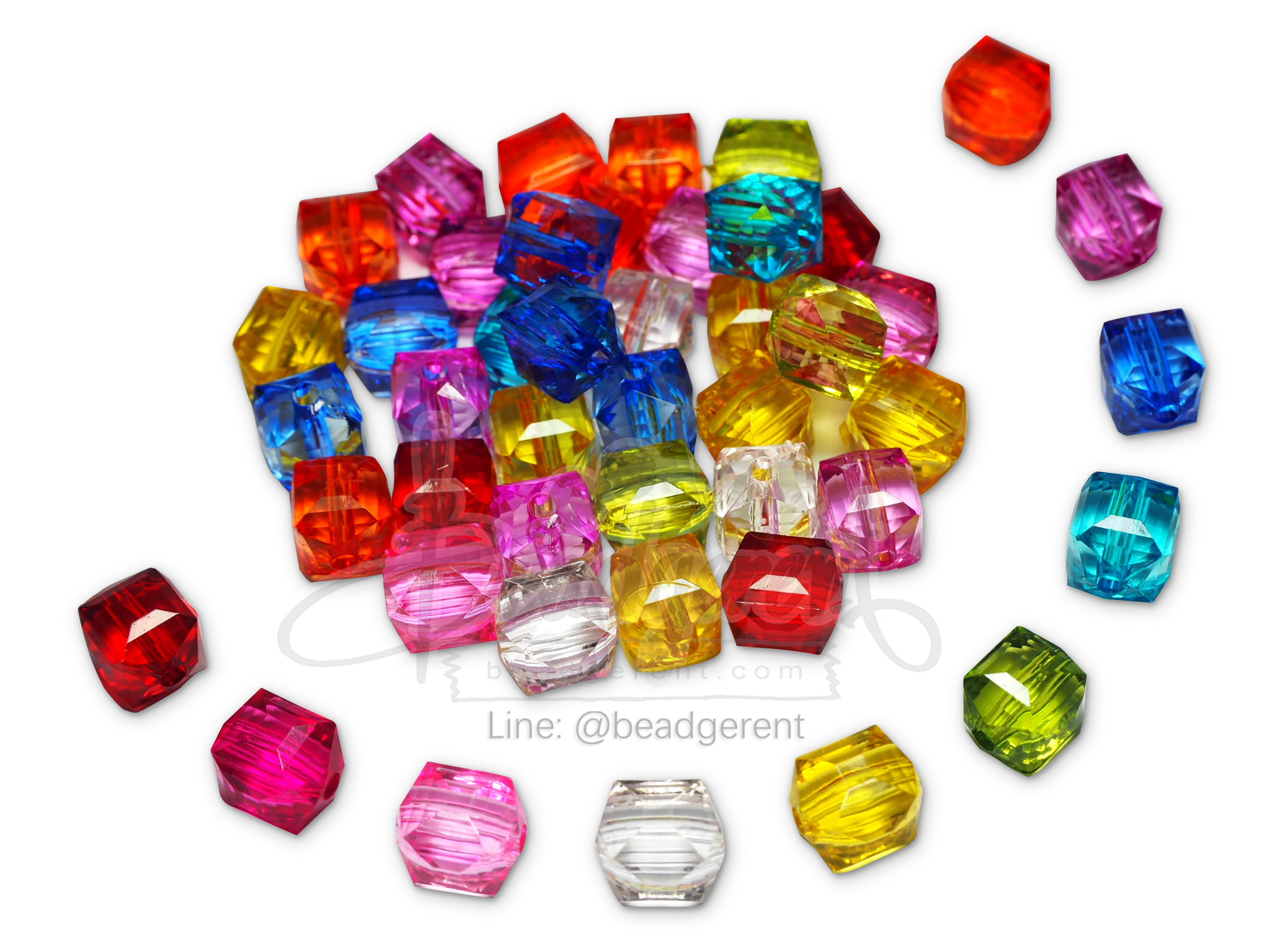ลูกปัดอะคริลิค 12มม. ลูกเต๋าเจีย คละสีใส (15 กรัม) SKU-04568