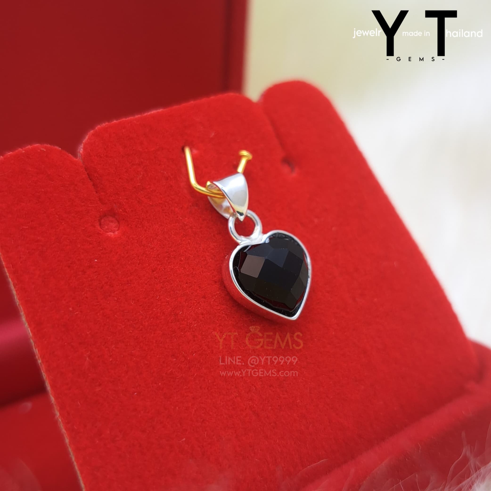 จี้ หัวใจ เงินแท้ 925 พลอย นิลแท้ (นิลกาญจนบุรี) YTG-9547 YTGEMS whole