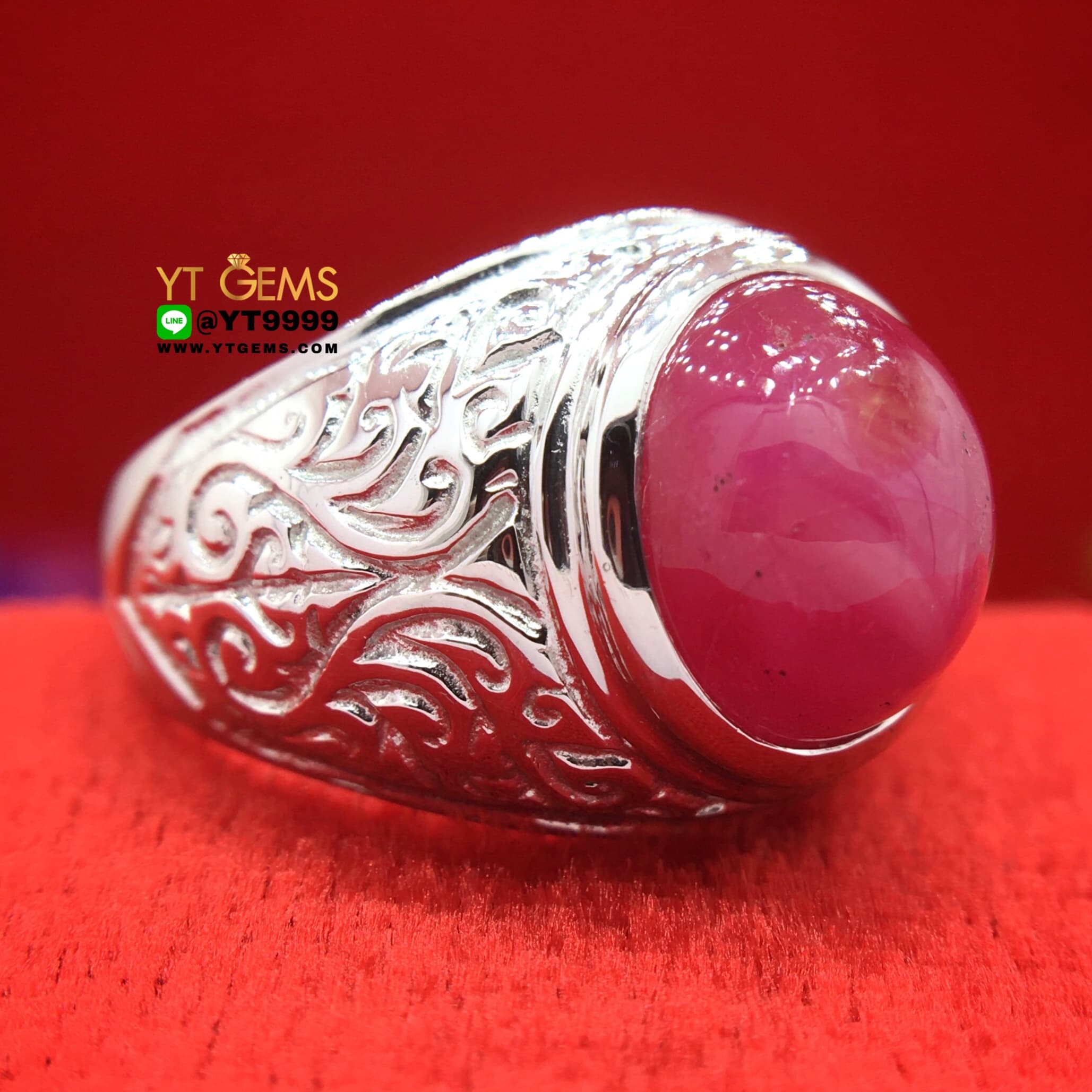 แหวนทับทิมกินบ่เซี่ยง ทับทิมสตาร์ แหวนเงินแท้ 92.5% ชุบทองคำขาว ประดับ พลอยทับทิมกินบ่เซี่ยงแท้ (มีสตาร์ชัด) หน้าแหวน 1.55 ซม. YTG-10511 YTGEMS