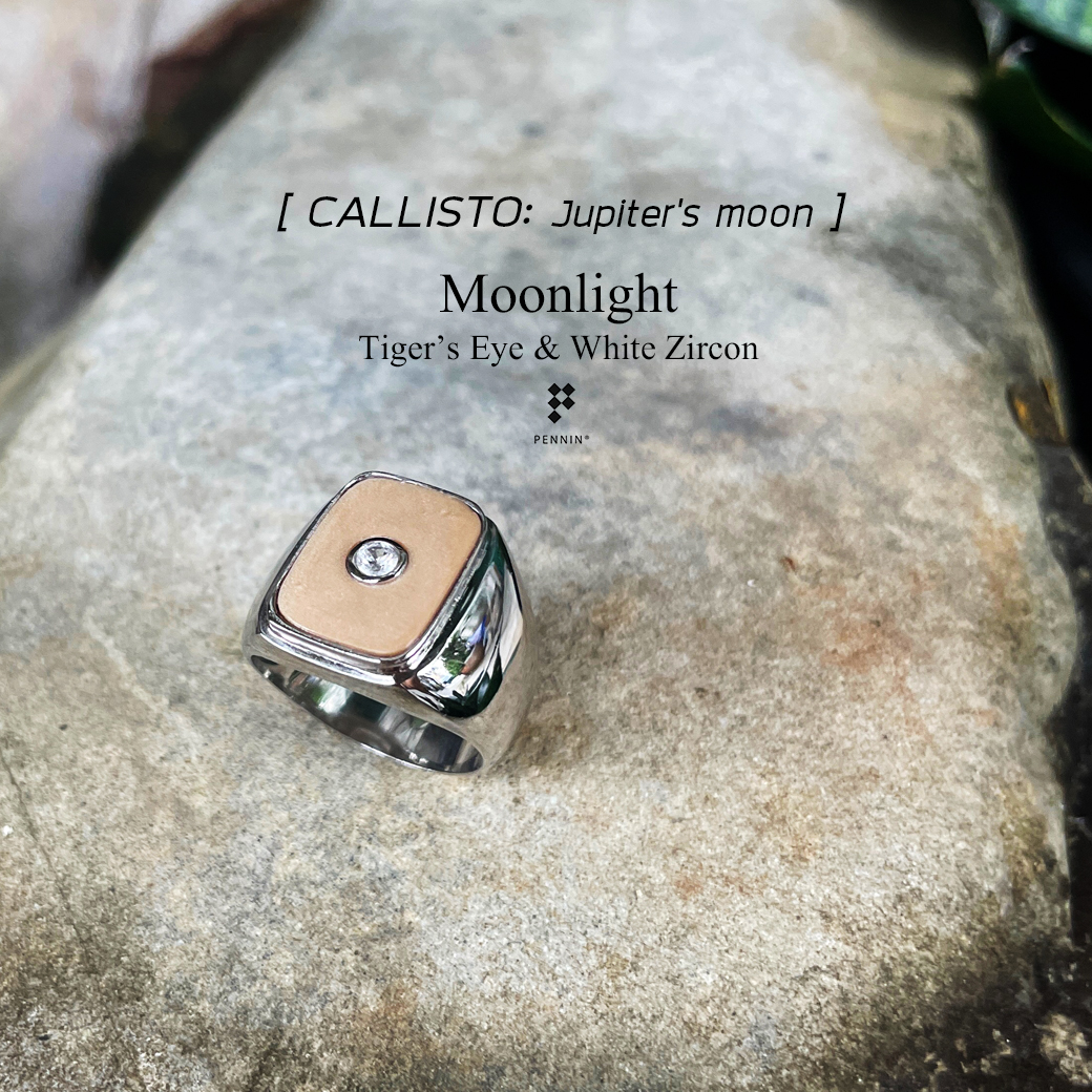 Moonlight: CALLISTO แหวนพลอยตาเสือ Tiger's Eye ฝังเพทายกลาง เงินแท้ 925 ชุบทองคำขาว