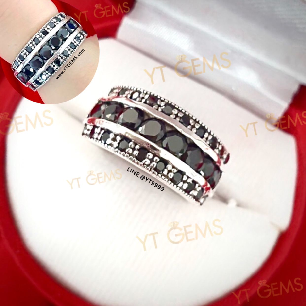 แหวนแถว นิล แหวนเงินแท้ รมดำ พลอยนิล (CZ) YTG-10114 YTGEMS