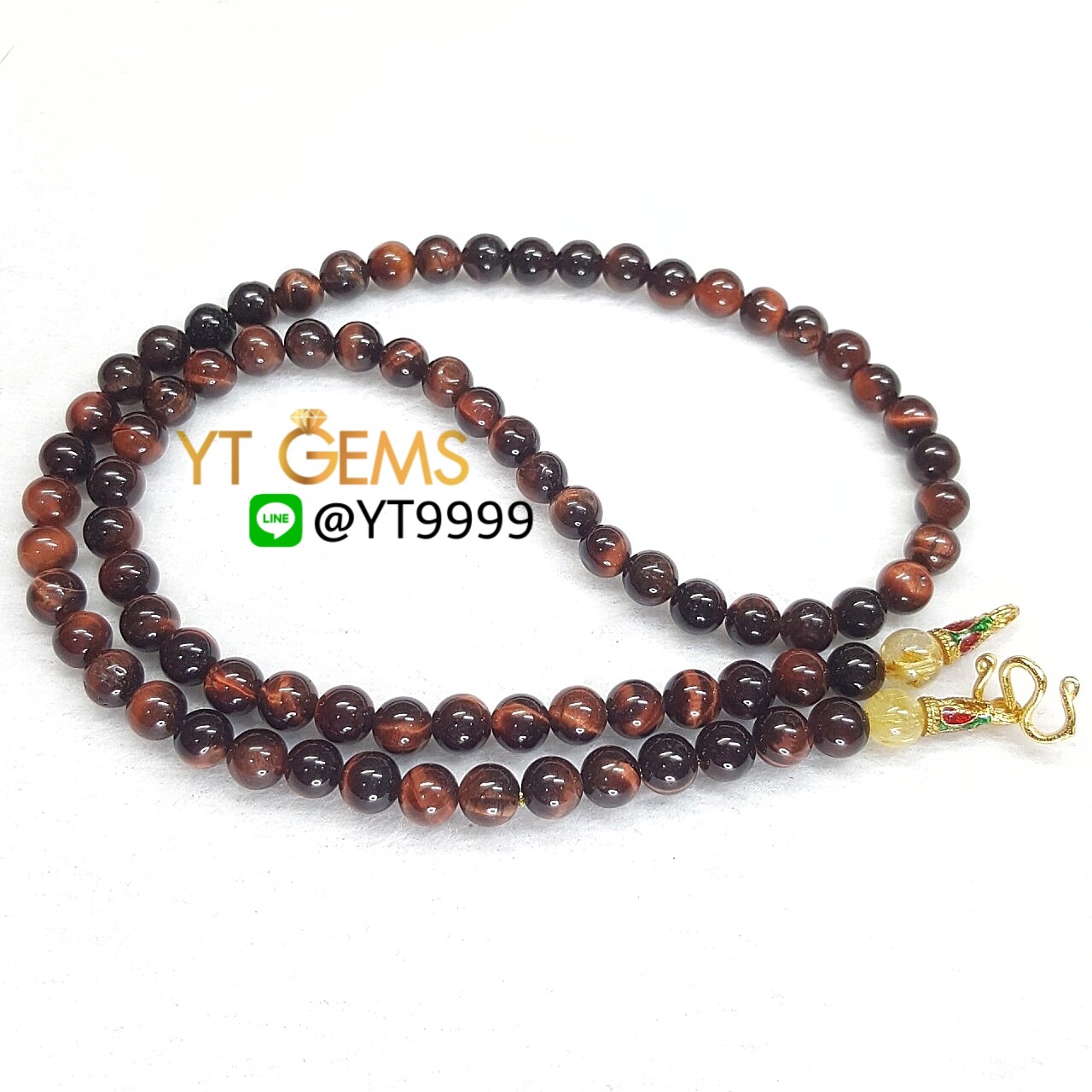 สร้อยคอหินมงคล หินตาเสือแดงแท้ ยาว 52 เซนติเมตร ขนาด 6 มิลลิเมตร YTG-7186 YTGEMS