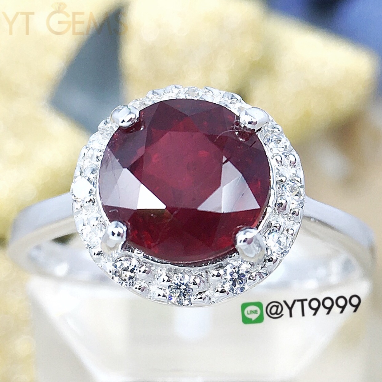 แหวนทับทิม ล้อมเพชร แหวนเงินแท้ ชุบทองคำขาว พลอยทับทิมแท้ YTG-3152 YTGEMS