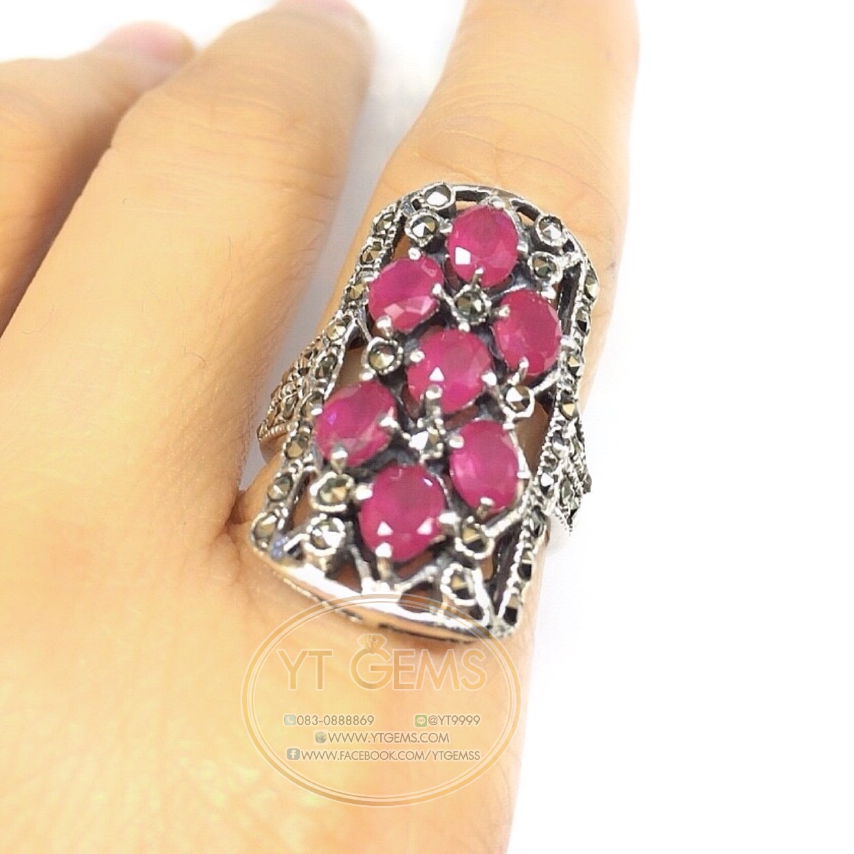 แหวนทับทิม แหวนเงินแท้92.5% รมดำ พลอยทับทิมชาตั้ม ตกแต่งแมกกาไซต์ YTG-4496 YTGEMS