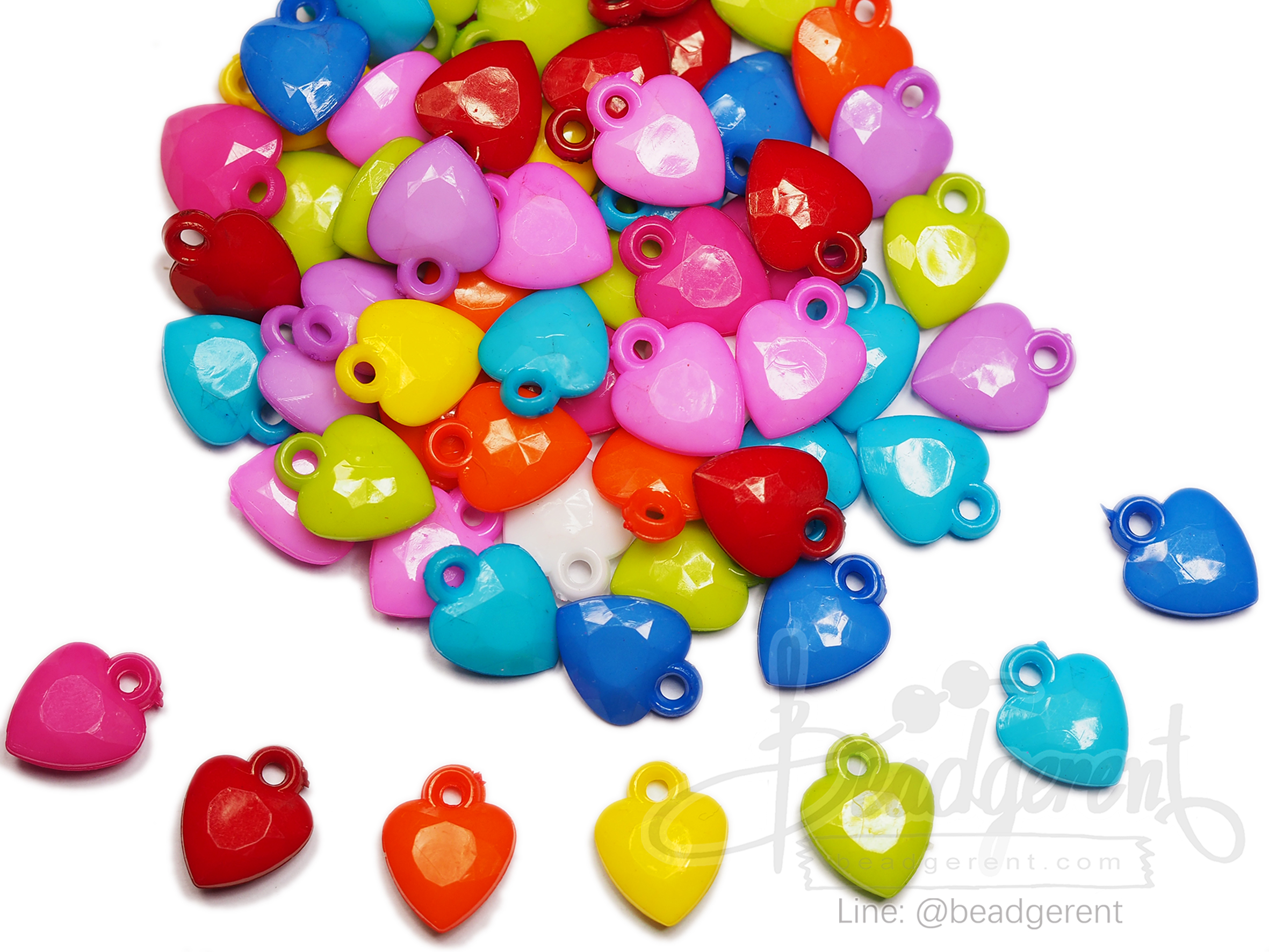 จี้อะคริลิค 12มม. ลายหัวใจเจีย คละสีสด (10 กรัม) SKU-04352