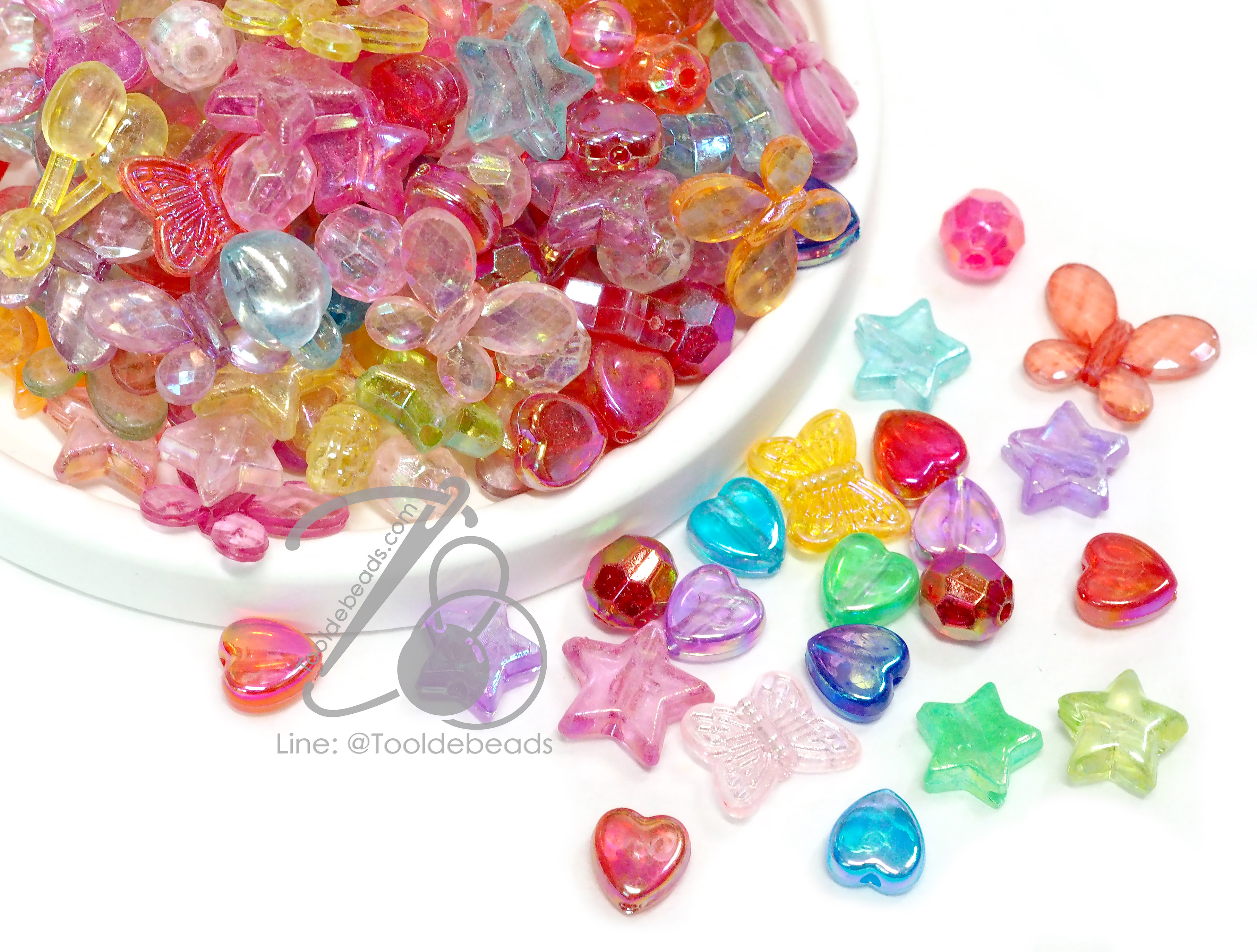 ลูกปัดอะคริลิค 6-20มม. คละลาย คละสีรุ้งใส (80 กรัม) SKU-15618