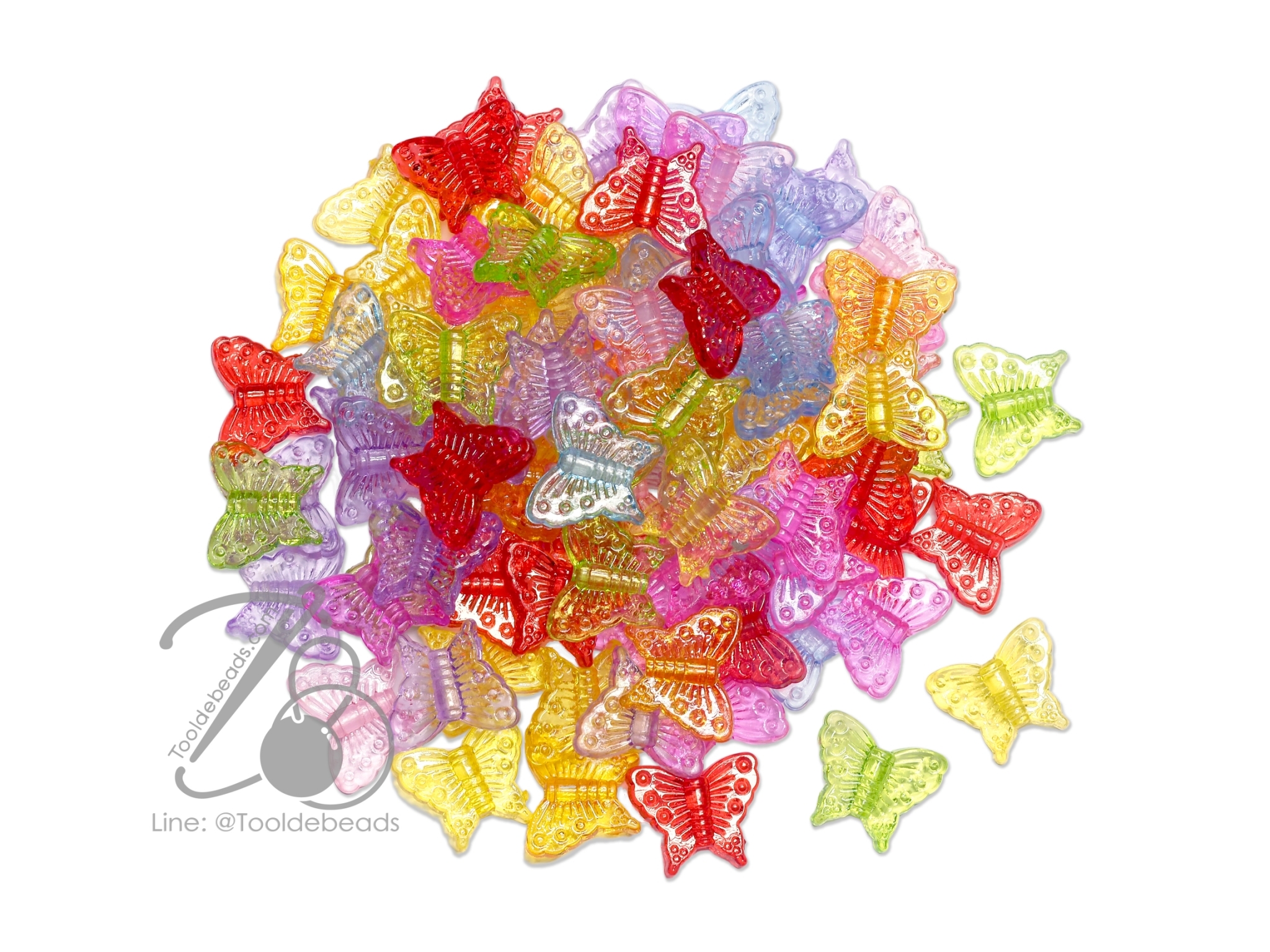 ลูกปัดอะคริลิค 13*16มม. ลายผีเสื้อ สีใส (15 กรัม) SKU-18196