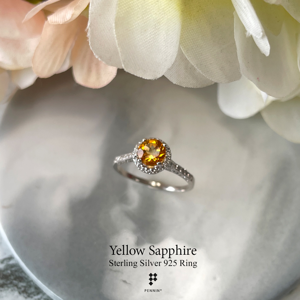 แหวนบุษราคัม บางกะจะ จันทบุรี กลม 6mm ล้อมเพชรสวิส CZ แซมเพชรบ่าข้าง สวยหรู เงินแท้ชุบทองขาว