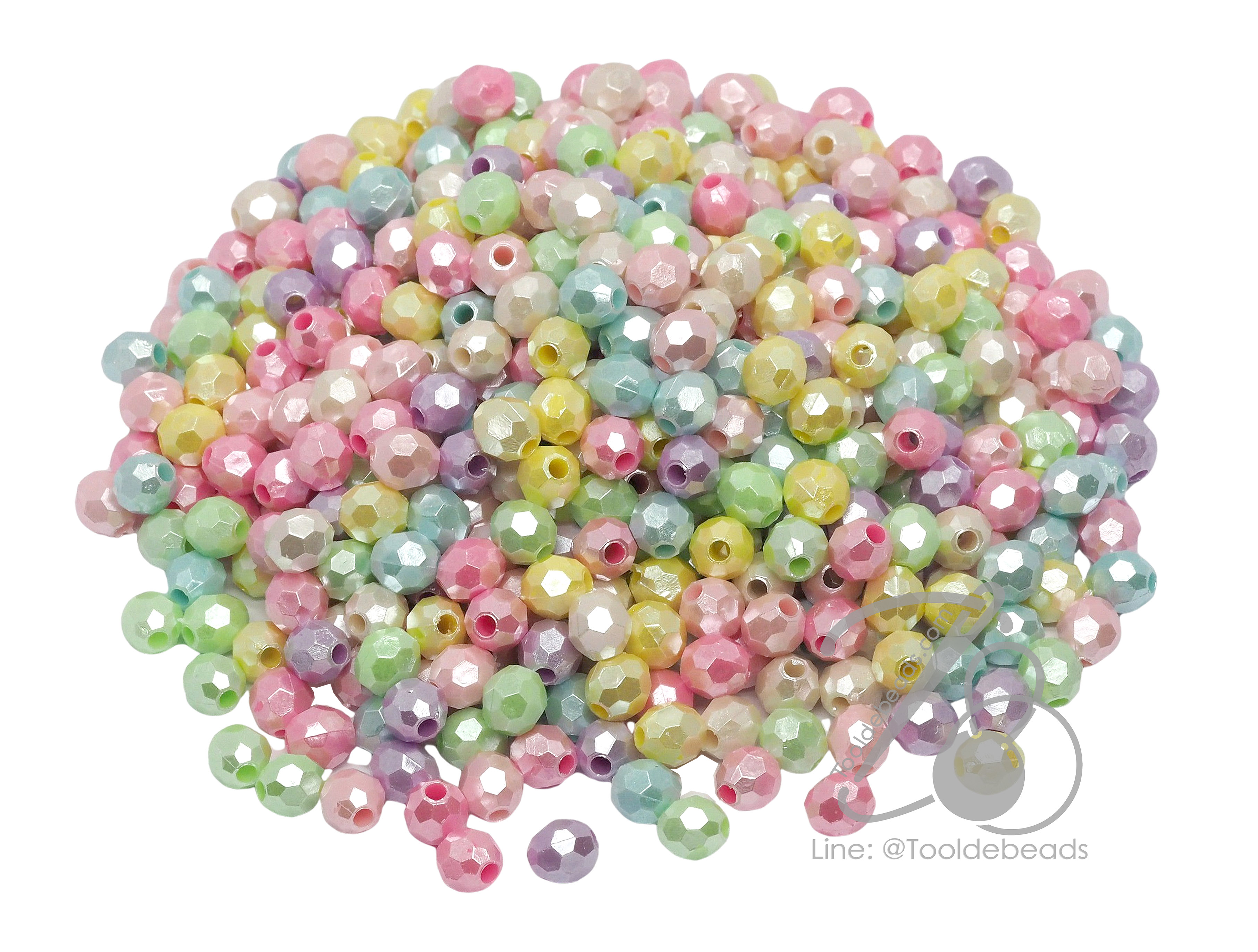 ลูกปัดพลาสติกเคลือบมุก 8มม. ลายกลมเจีย คละสี (500 กรัม) SKU-15158