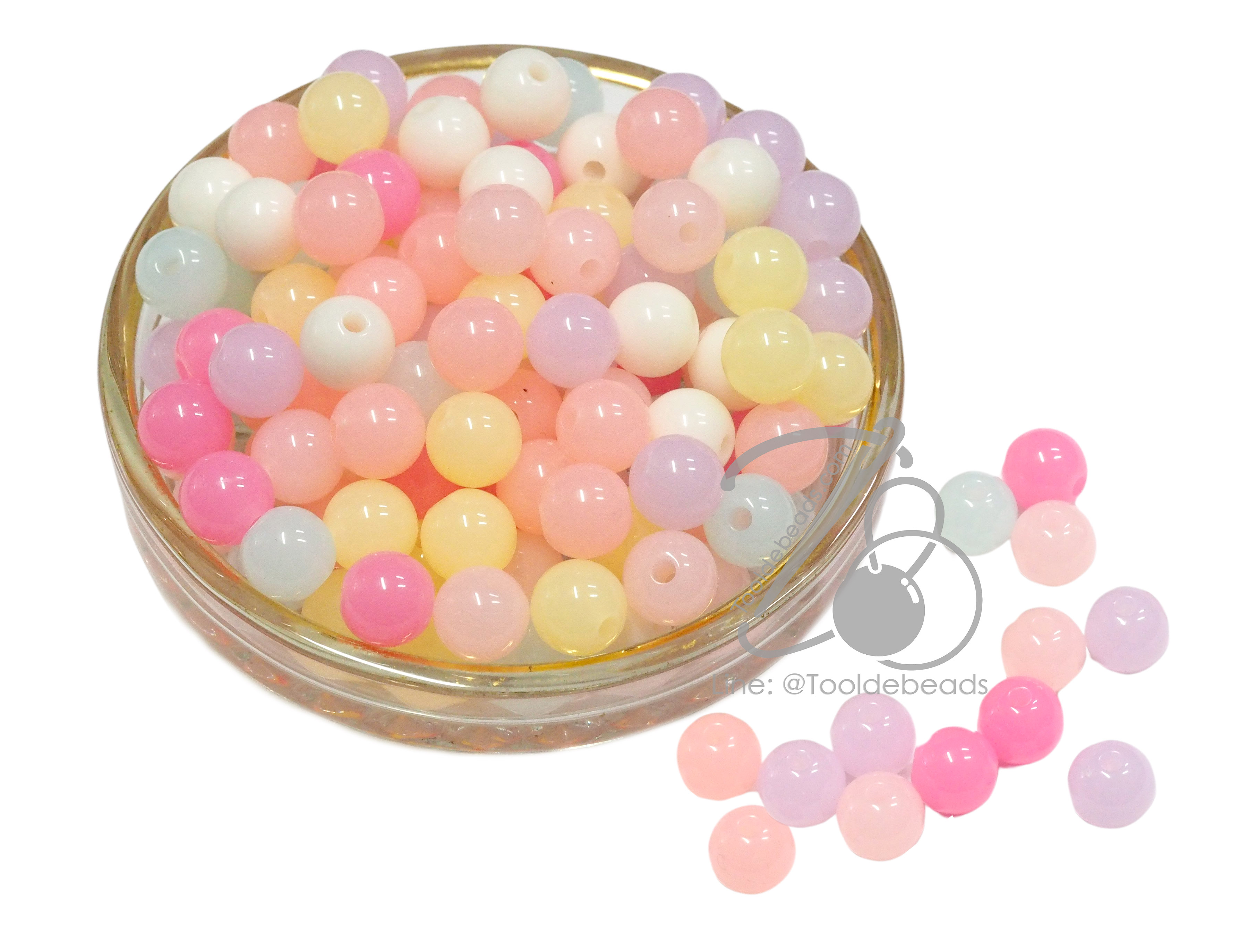 ลูกปัดอะคริลิค 10มม. ทรงกลม คละสีเยลลี่หวาน (10 กรัม) SKU-15049