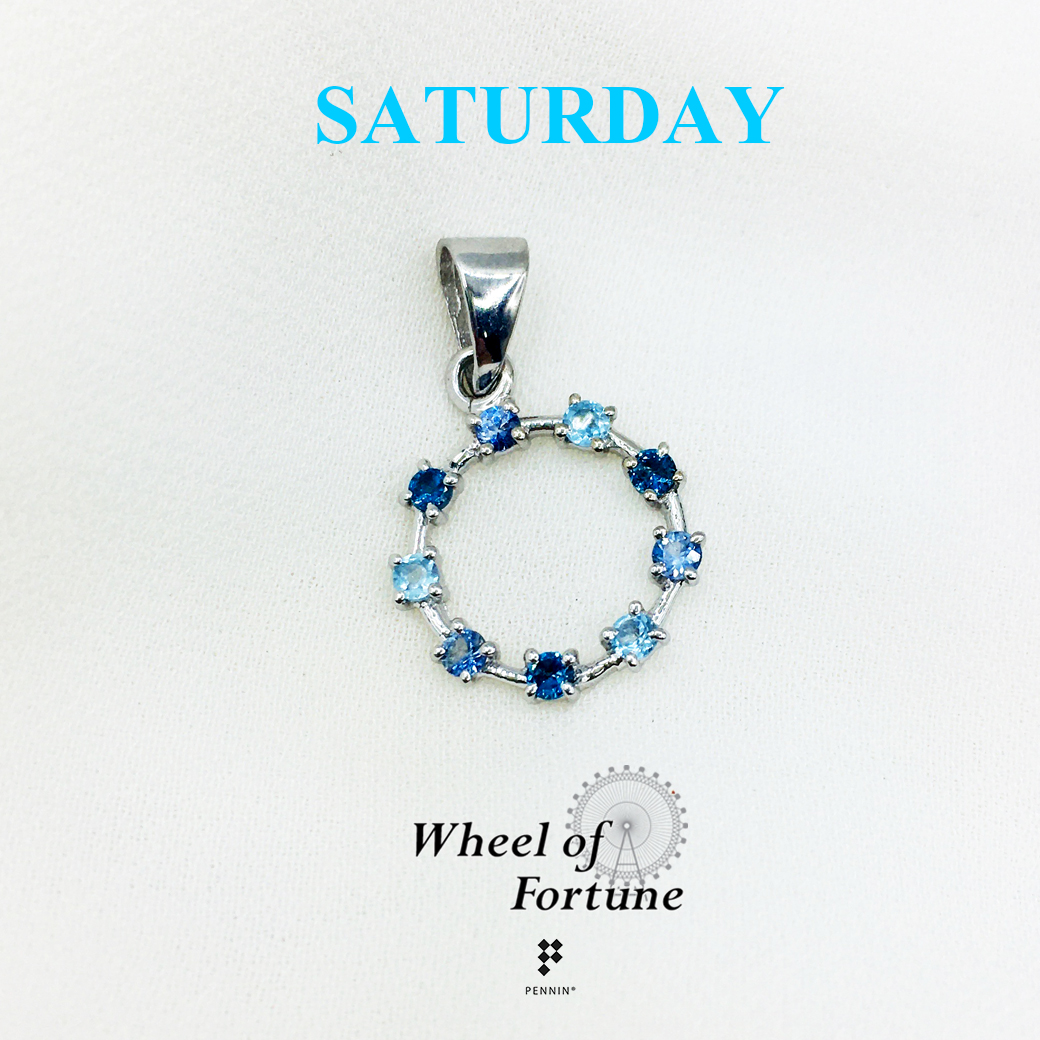 จี้พลอยแท้ Wheel of Fortune พลอยสีน้ำเงิน ฟ้า เสริมดวงการเงินสำหรับคนวันเสาร์ เงินแท้ ชุบทองคำขาว