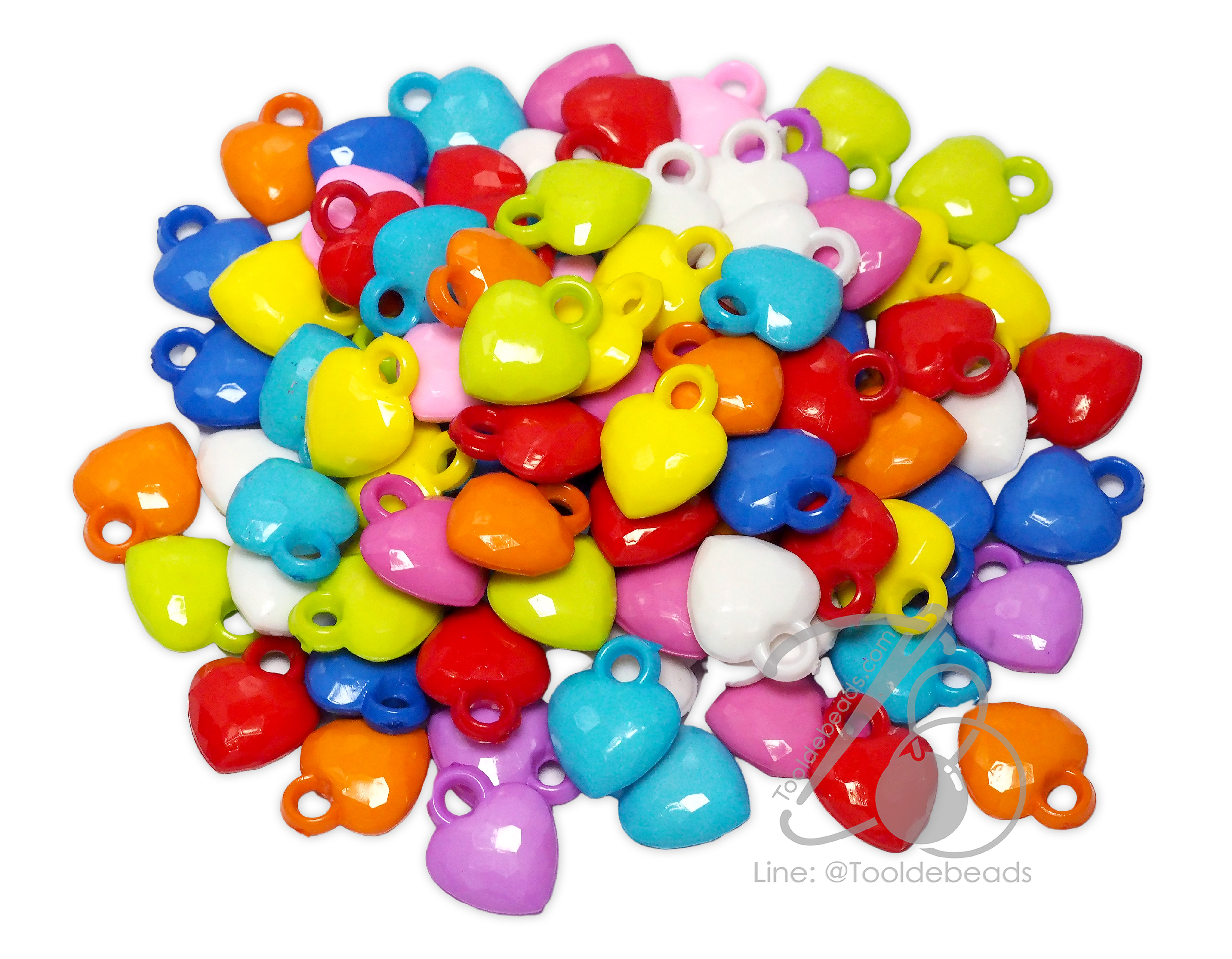จี้อะคริลิค 14*19มม. ลายหัวใจเจีย คละสีสด (500 กรัม ) SKU-17552