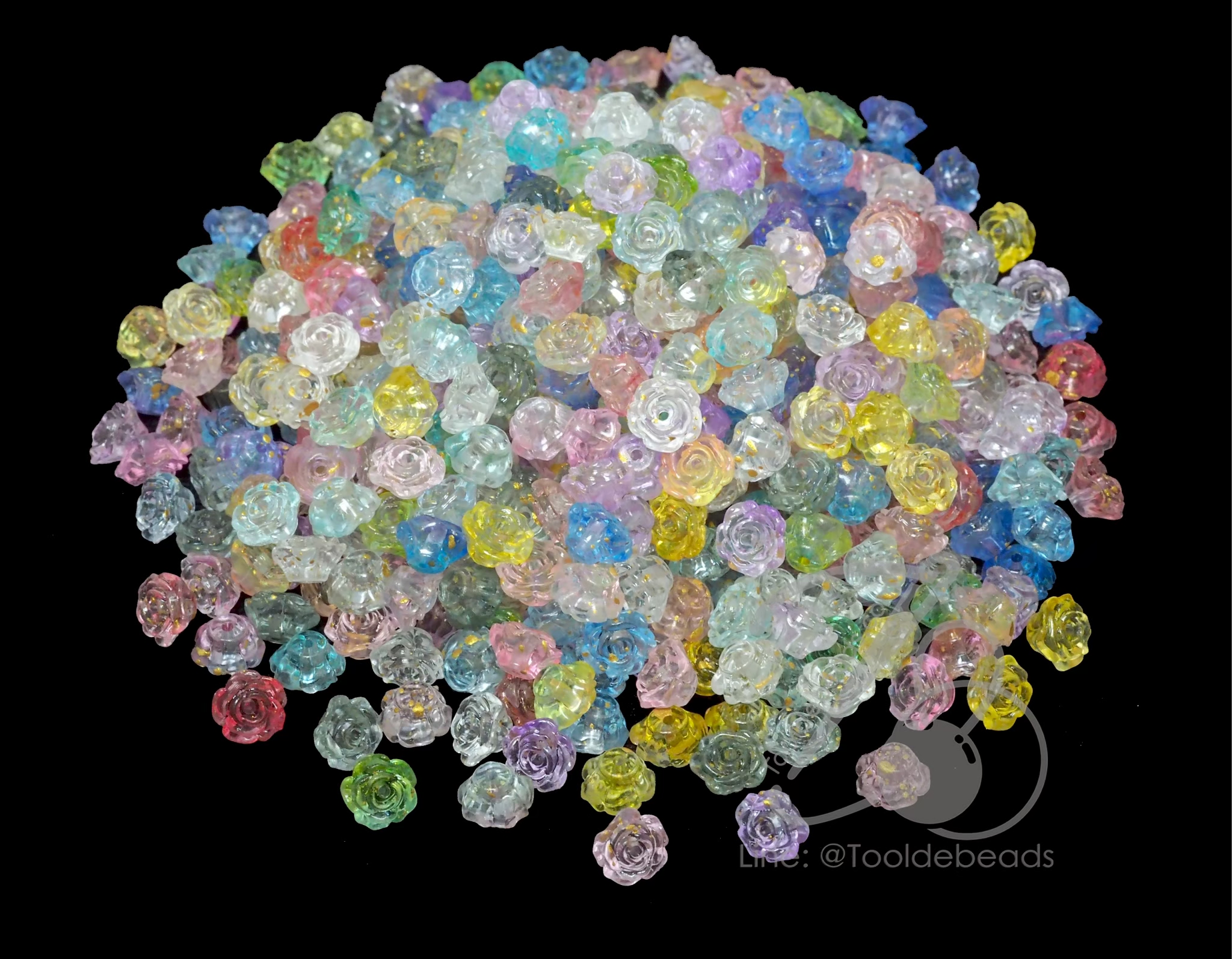 ลูกปัดพลาสติก 8*4มม. ลายกุหลาบซ้อน คละสีใส (500 กรัม) SKU-18483