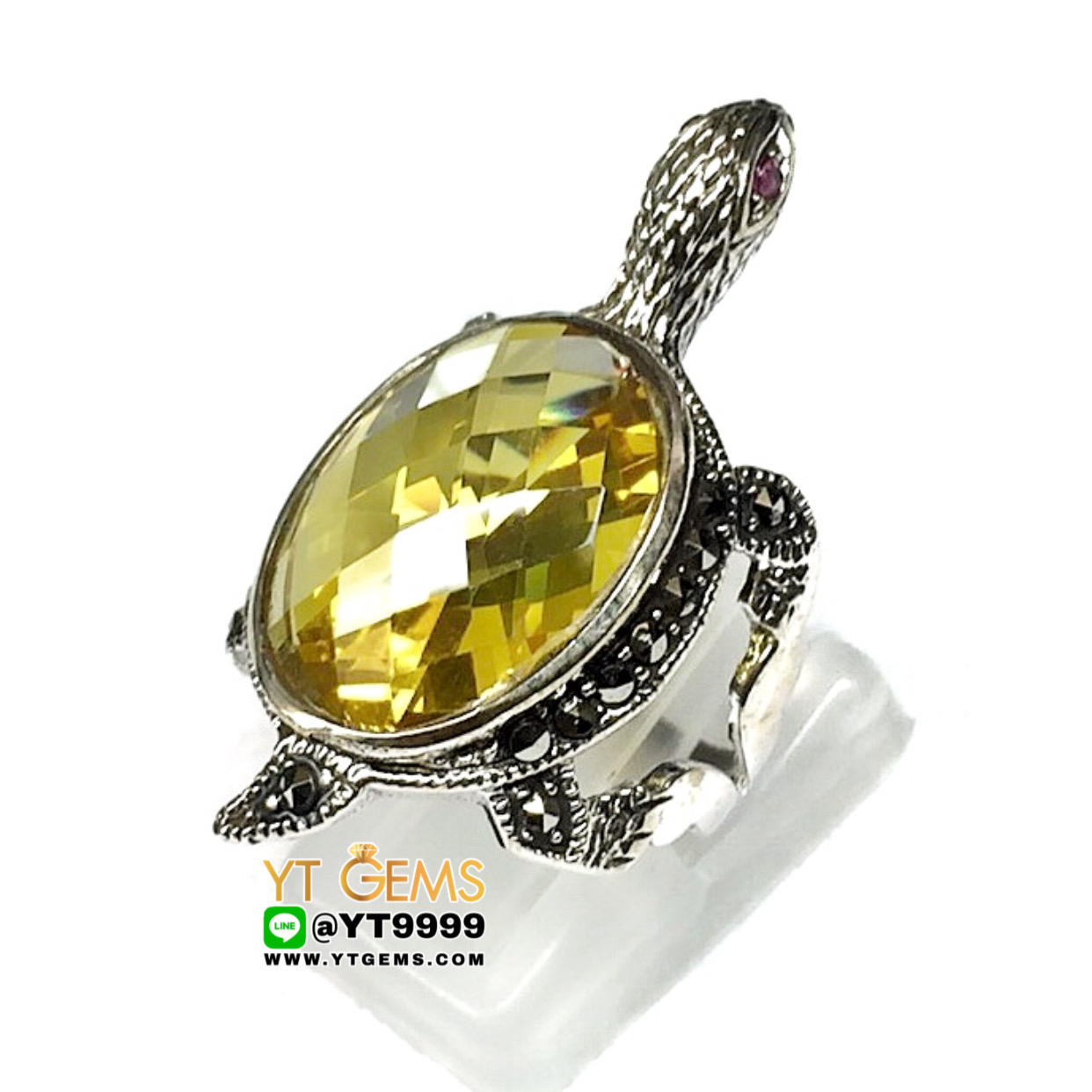 แหวนบุษราคัม แหวนเต่า แหวนเงินแท้ 92.5% รมดำ ประดับ พลอยบุษราคัม (cz) ตกแต่ง แมกกาไซต์ YTG-9857 YTGEMS