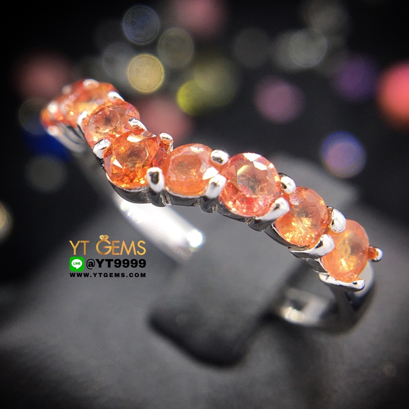 แหวนแถว แหวนบุษราคัม สีน้ำโขง แหวนเงินแท้ 92.5% ชุบทองคำขาว ประดับ พลอยบุษราคัมแท้ YTG-9756 YTGEMS