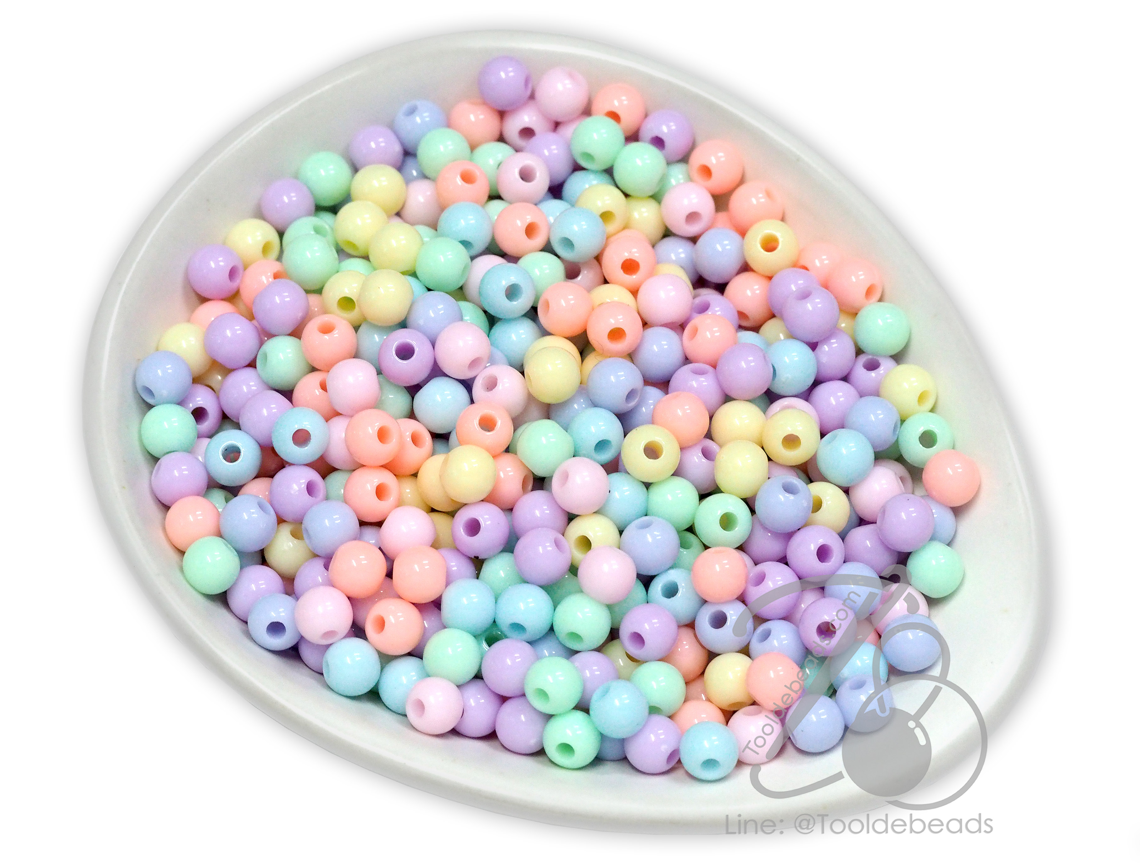 ลูกปัดพาสเทล งานจีน 6มม. ทรงกลม คละสี (15 กรัม) SKU-16648