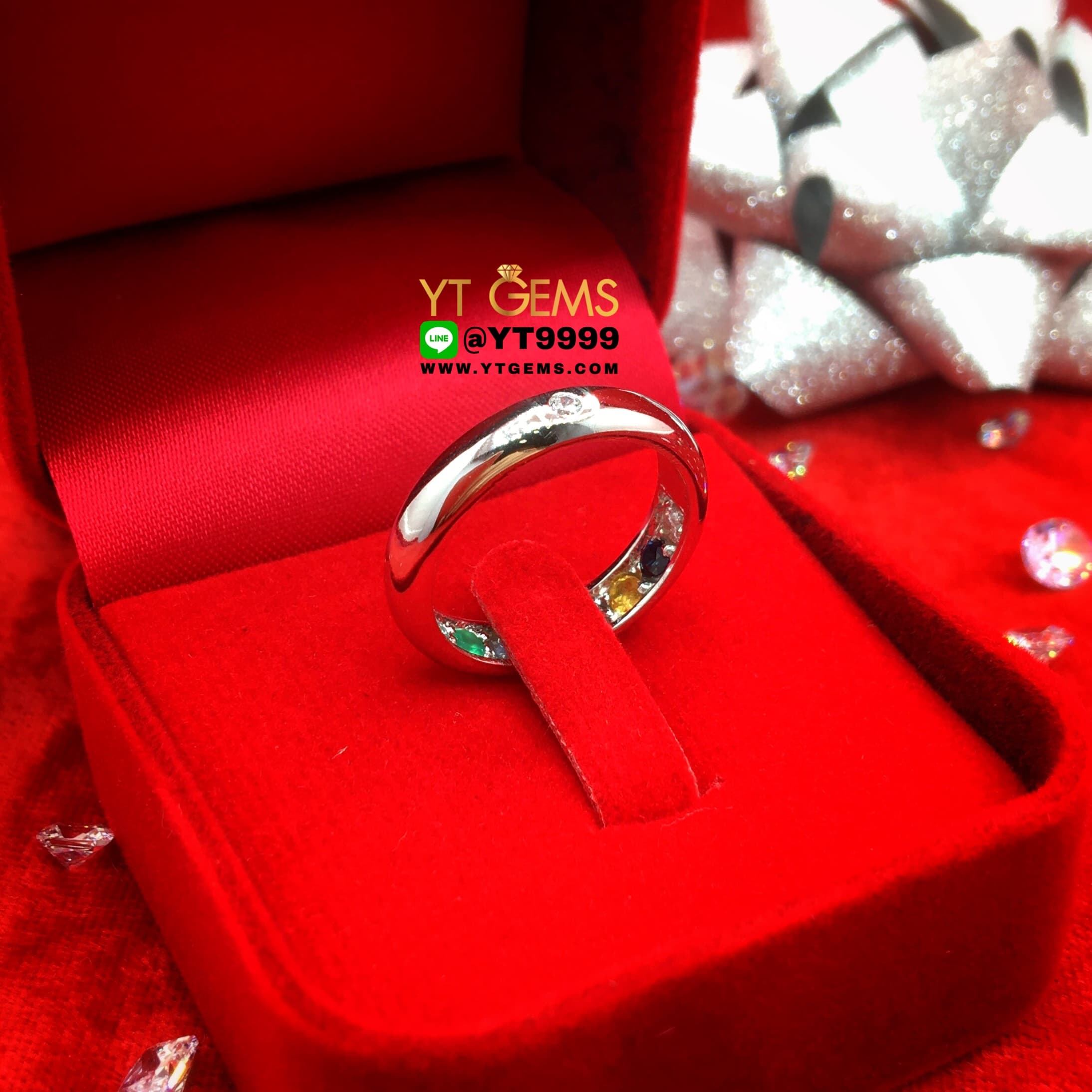 แหวนซ่อนทรัพย์ แหวนนพเก้าแท้ แหวนเงินแท้ ชุบทองคำขาว พลอยนพเก้าแท้ (พลอยแท้ครบตามตำรา) YTG-1063 YTGEMS