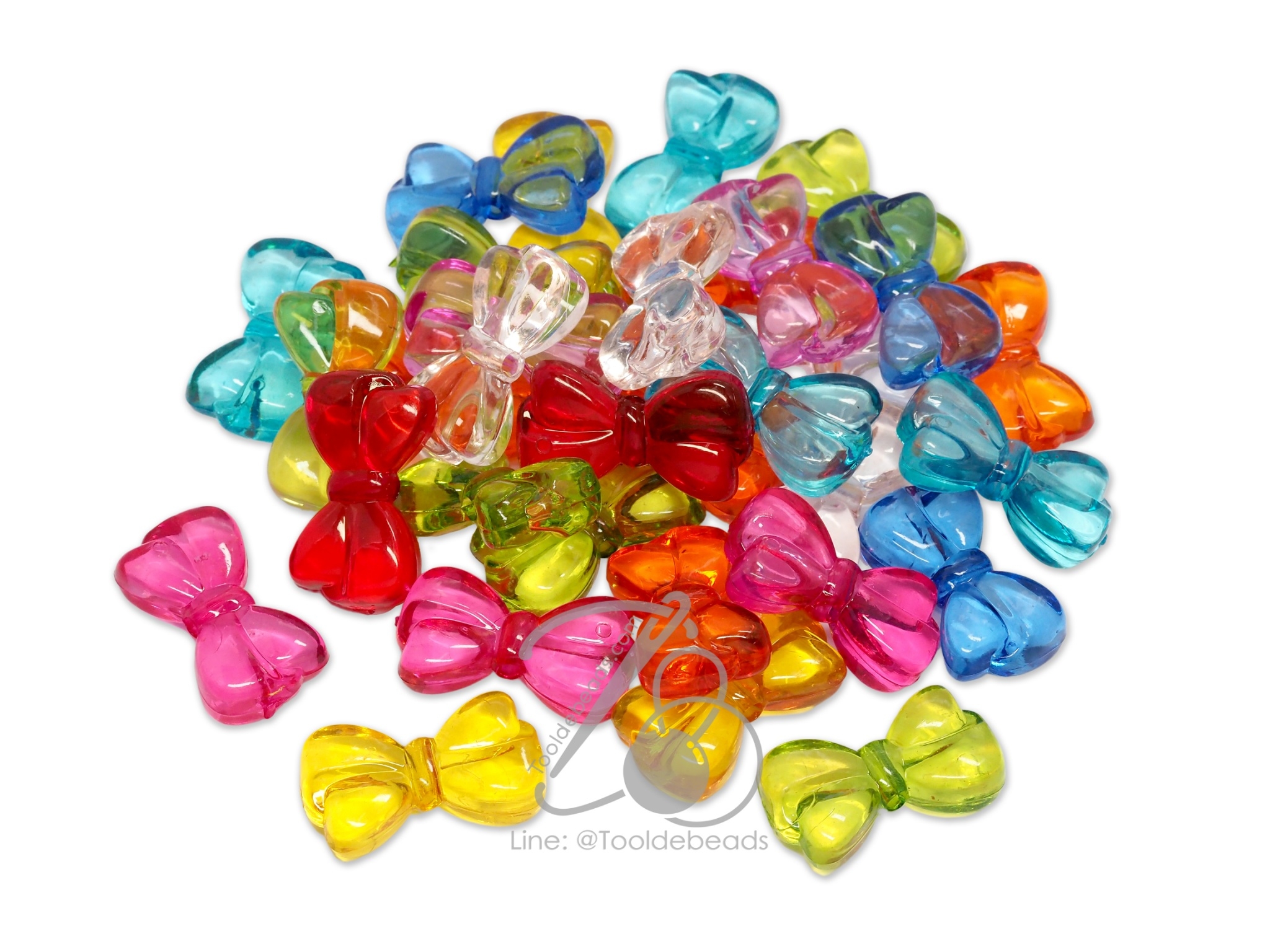 ลูกปัดอะคริลิค 8*28มม. ลายโบว์ยักษ์ คละสีใส (500 กรัม) SKU-09751