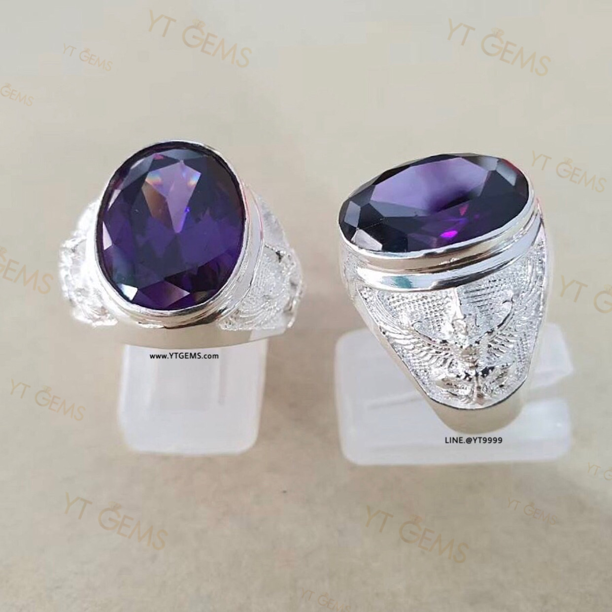 แหวนอเมทิสต์ แหวนครุฑ แหวนเงินแท้ ลายพญาครุฑ พลอยอเมทิสต์ (CZ) YTG-11402 YTGEMS