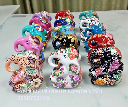 PP1567-ช้างนั่งเพ้นท์4นิ้ว