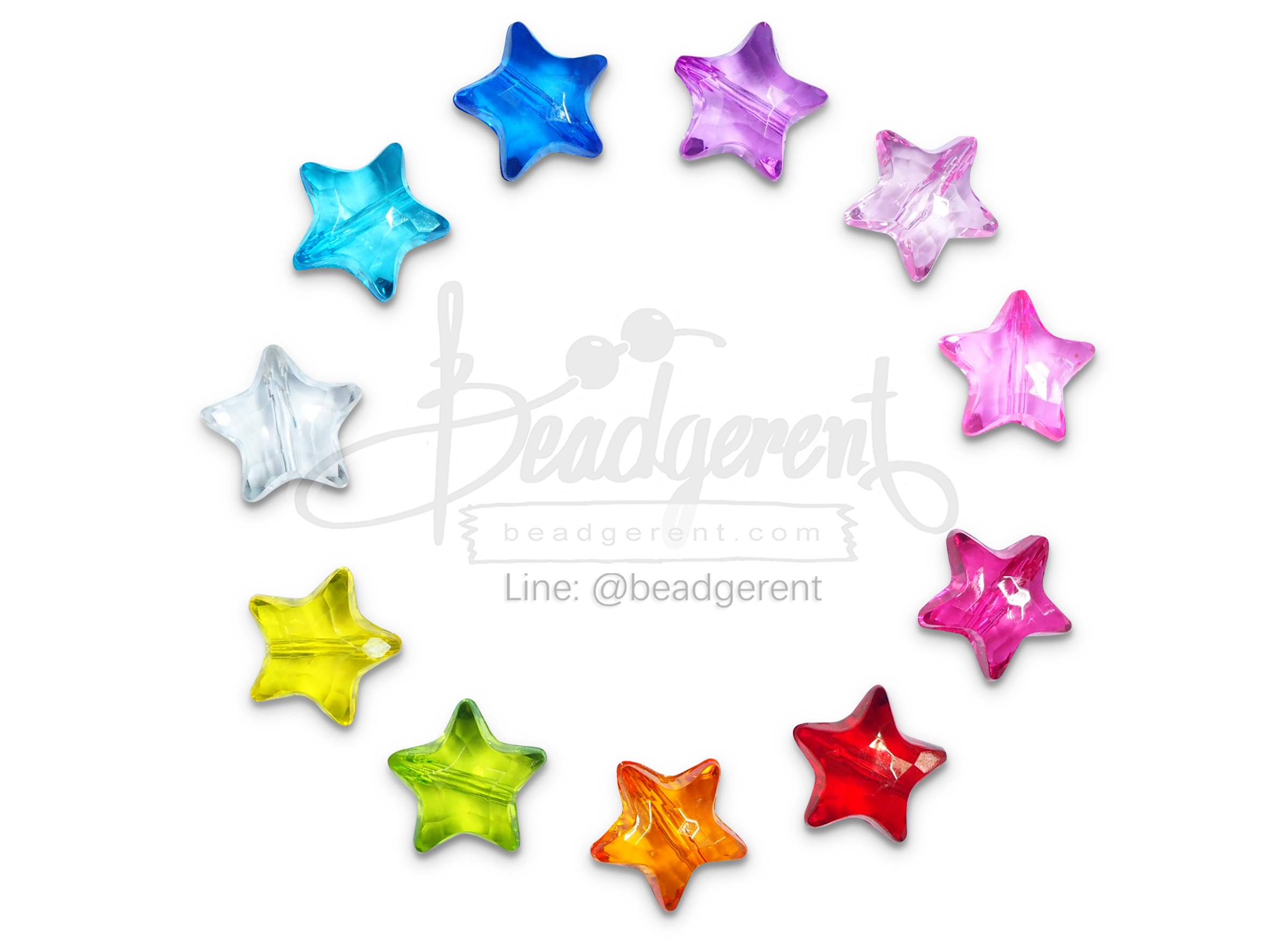 ลูกปัดอะคริลิค 19มม. ลายดาวอ้วน คละสีใส (15 กรัม) SKU-04647