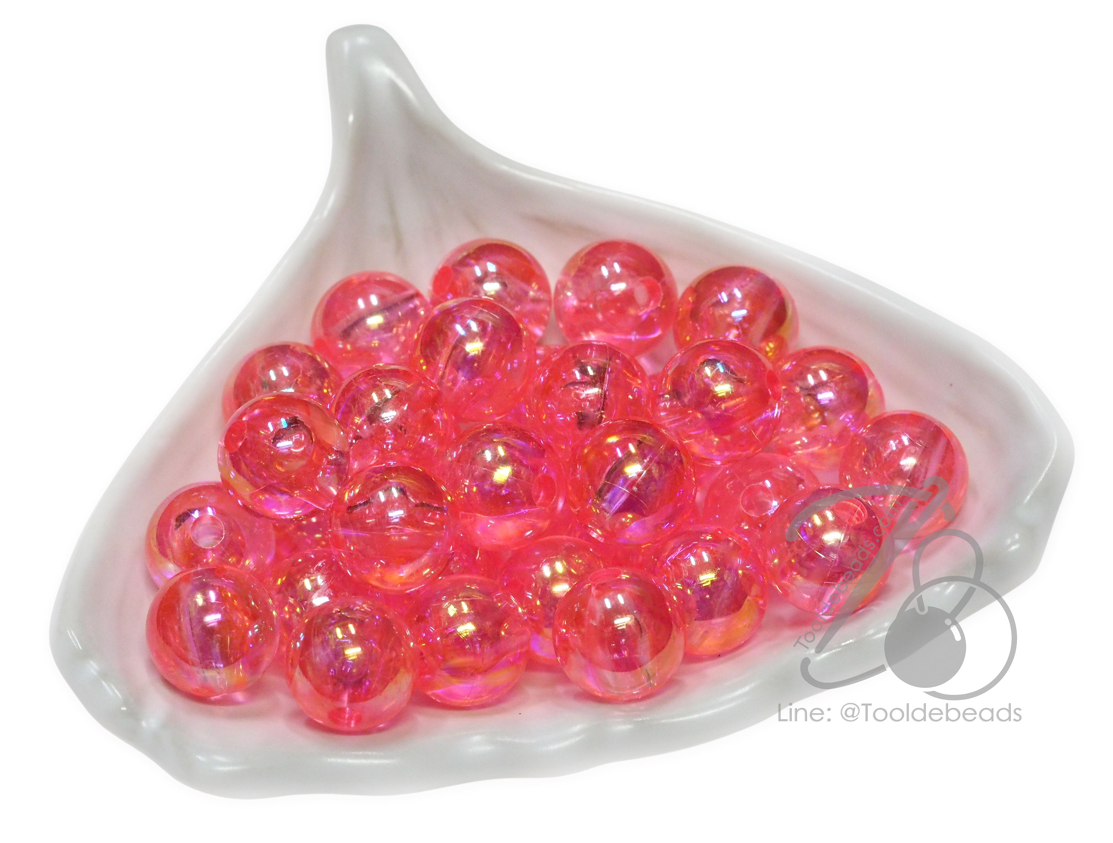 ลูกปัดพลาสติก เคลือบรุ้ง 12มม. สีโอรสรุ้งใส (500 กรัม) SKU-17125