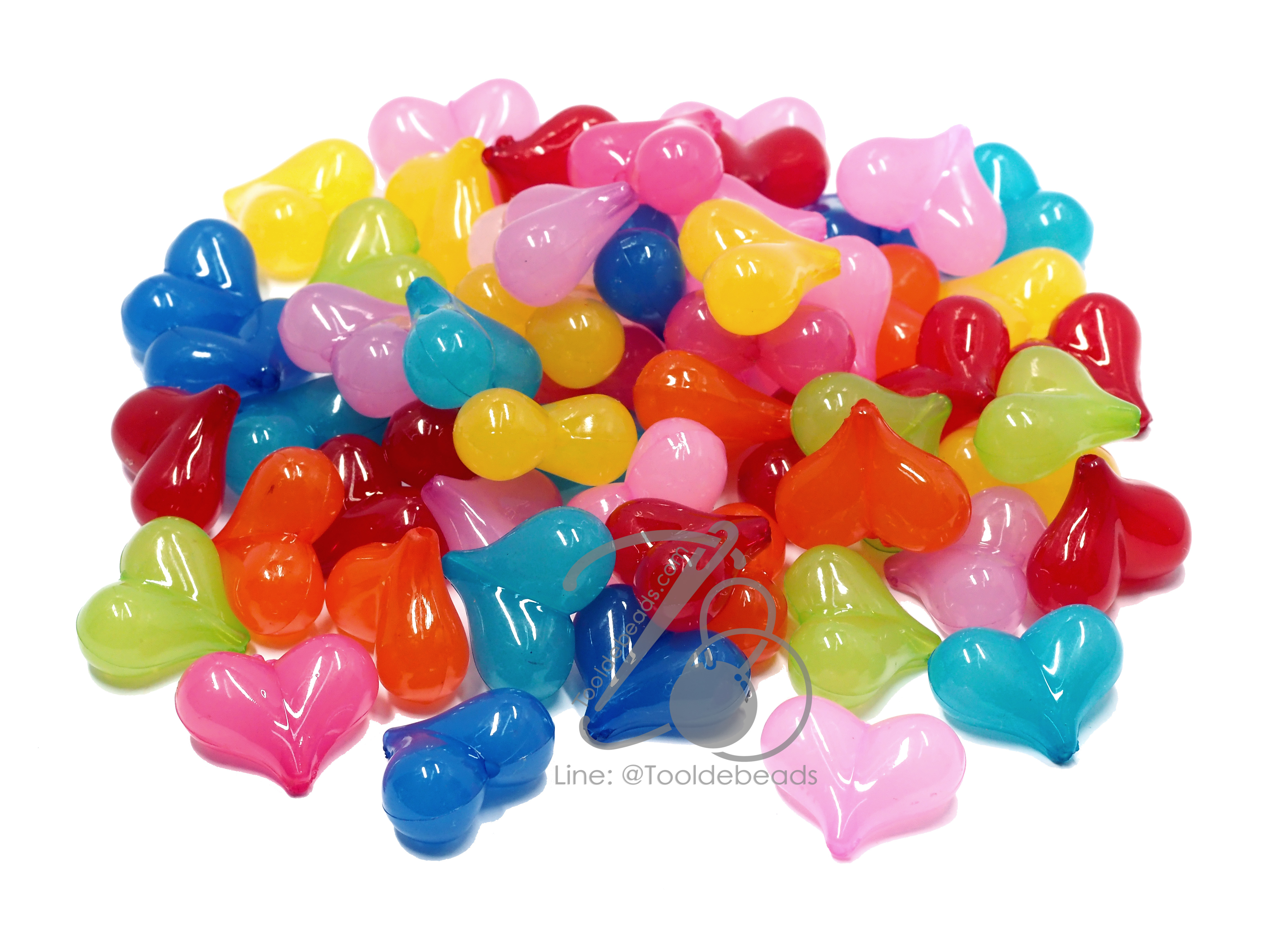 ลูกปัดอะคริลิค 20มม. ลายหัวใจแหลม คละสีขุ่นหวาน (100 กรัม) SKU-10204