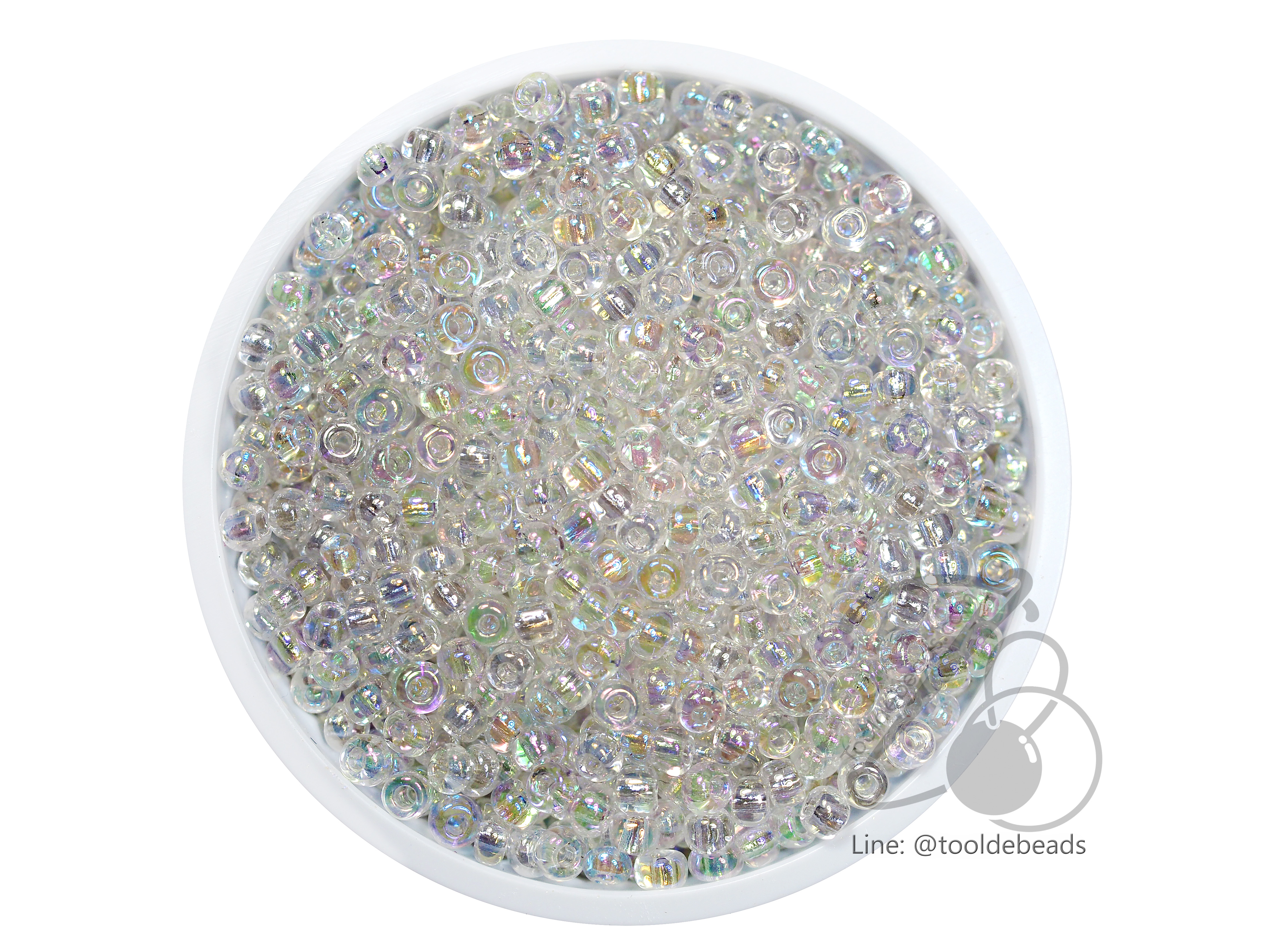 ลูกปัดเม็ดทราย 8/0 โทนรุ้ง สีขาว (100 กรัม) SKU-04002