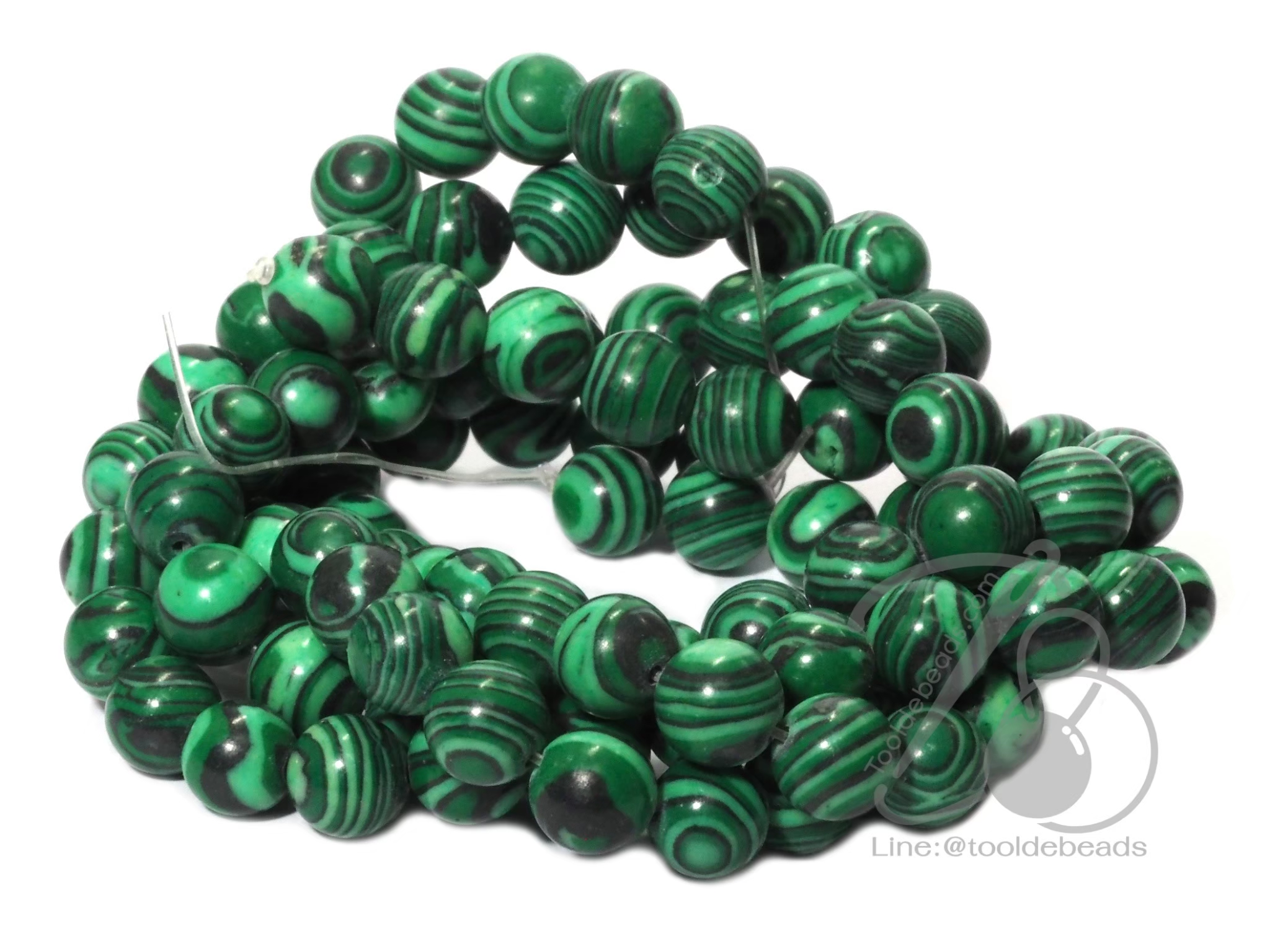 หิน Malachite 10มม. (34 เม็ด) SKU-01237